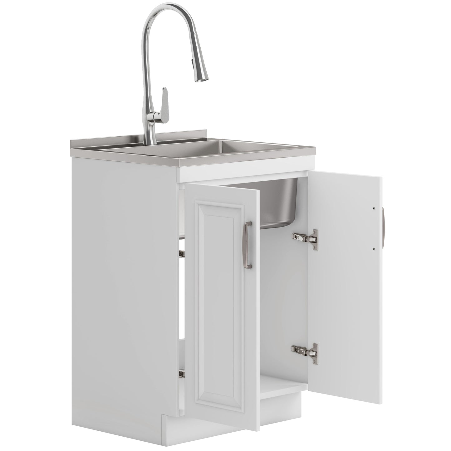 Darwin - Deluxe Laundry Cabinet With Pull-Out Faucet And Stainless Steel Sink - White