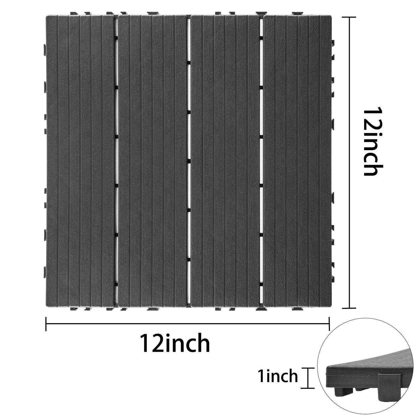 Plastic Interlocking Deck Tiles, (Set of 44), Patio Flooring Outdoor Waterproof All Weather Use For Garden Poolside Front / Back Yard - Light Gray