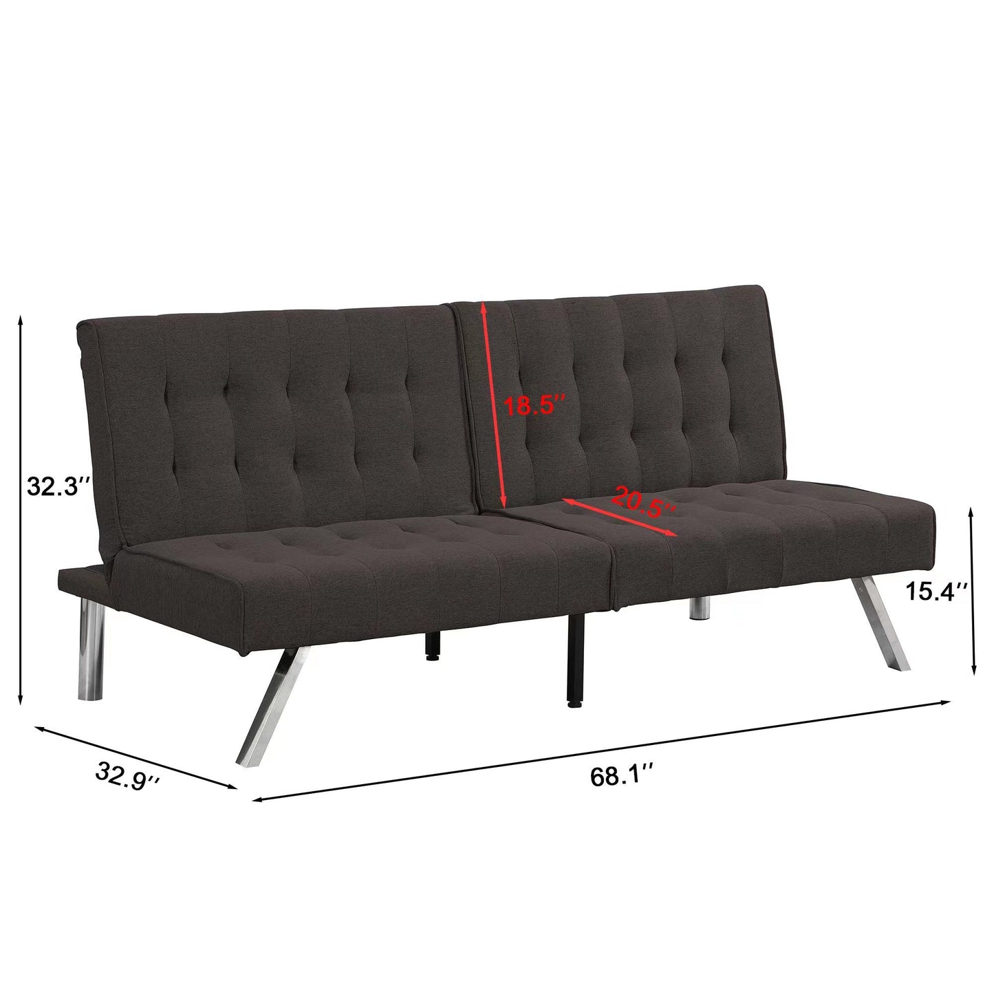 Faux Linen Wood Frame Futon Sofa Bed With Stainless Legs - Espresso