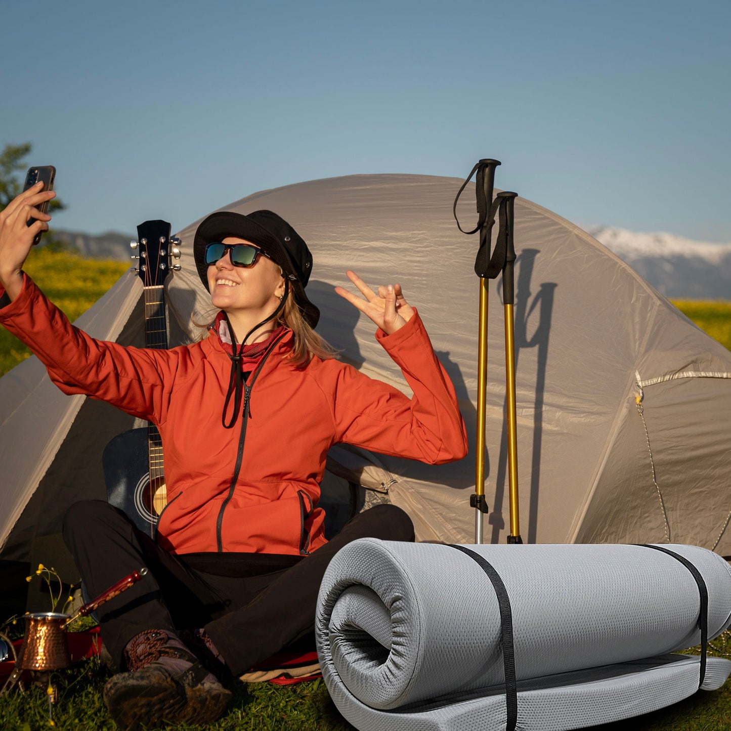 Memory Foam Camping Mattress Foldable, Portable Comfort & Water Resistant Cover - Gray