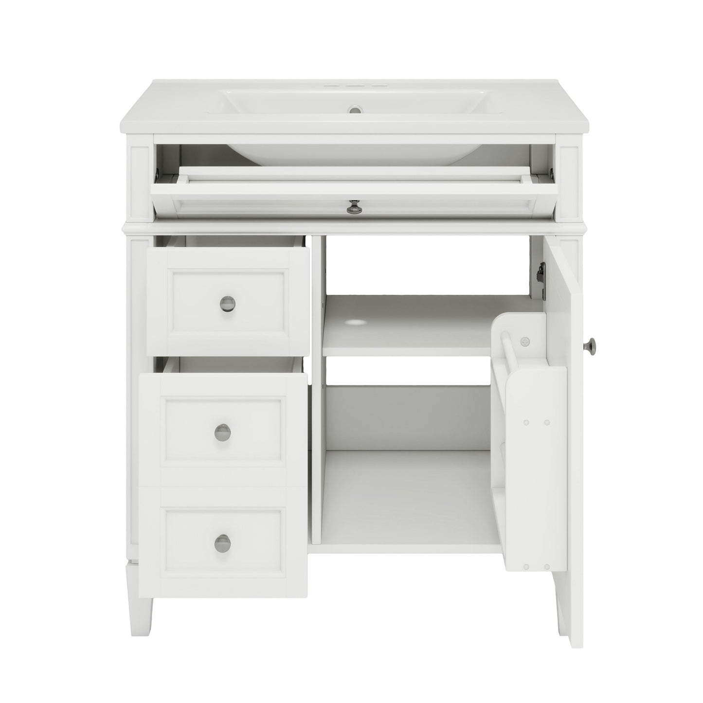 Bathroom Vanity & Top Sink, Modern Bathroom Storage Cabinet, 2 Drawers And A Tip-Out Drawer, Single Sink Bathroom Vanity - White