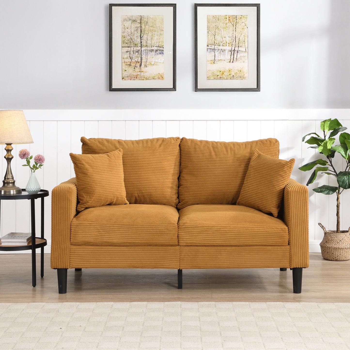 Modern Upholstered Loveseat Sofa, High Resilience, Wooden Frame 2 Seater For Small Spaces - Orange