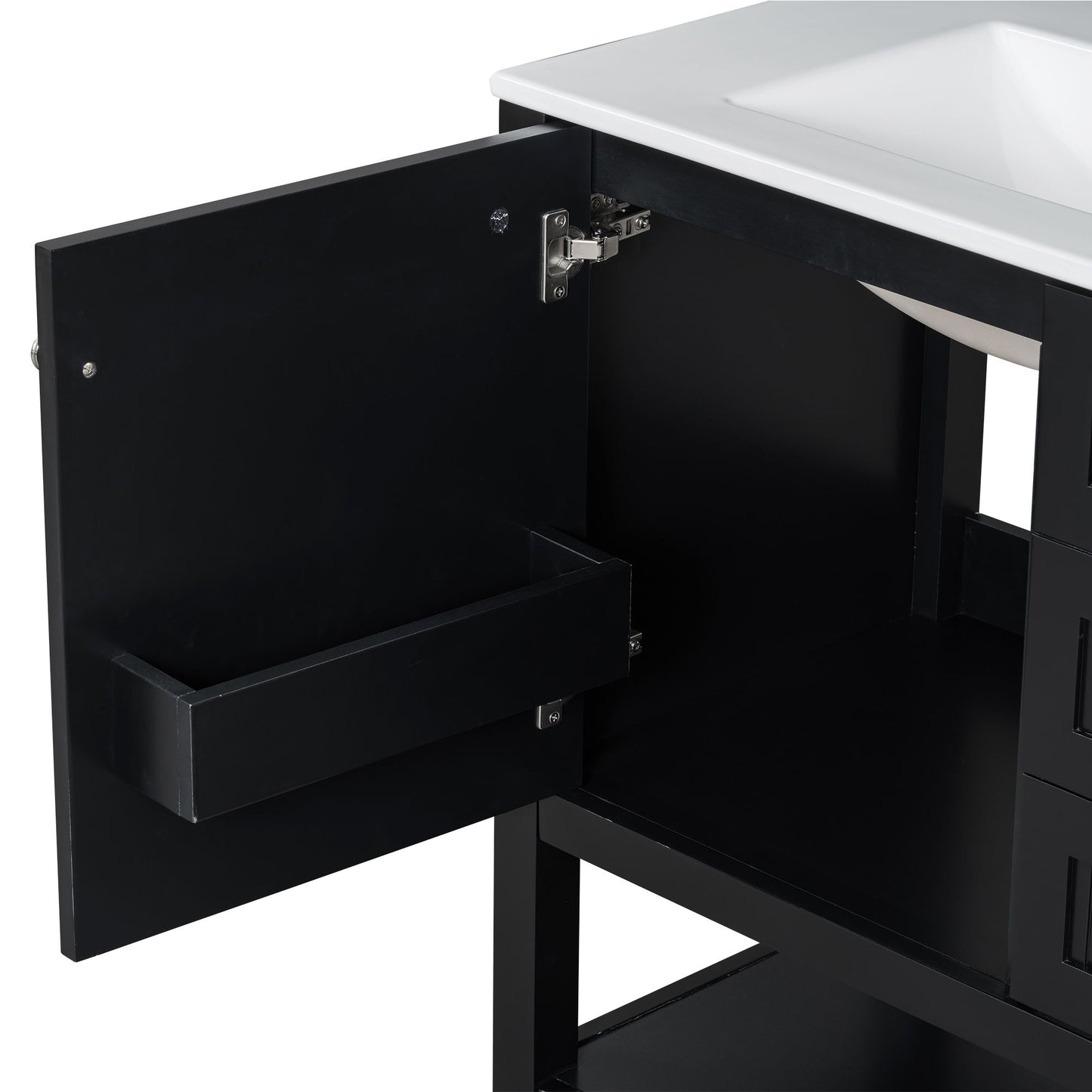 Transitional Style Bathroom Vanity Cabinet Combo With Ceramic Sink, Soft Close Door - Black