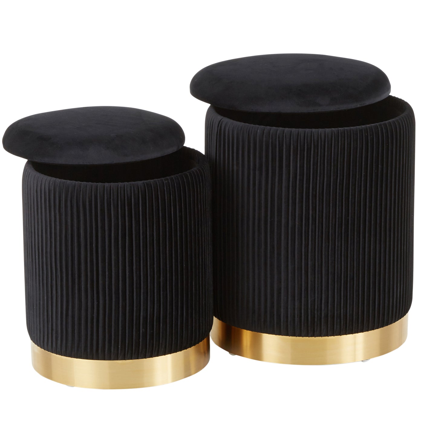 Marla - Contemporary Nesting Pleated Ottoman Set - Gold / Black