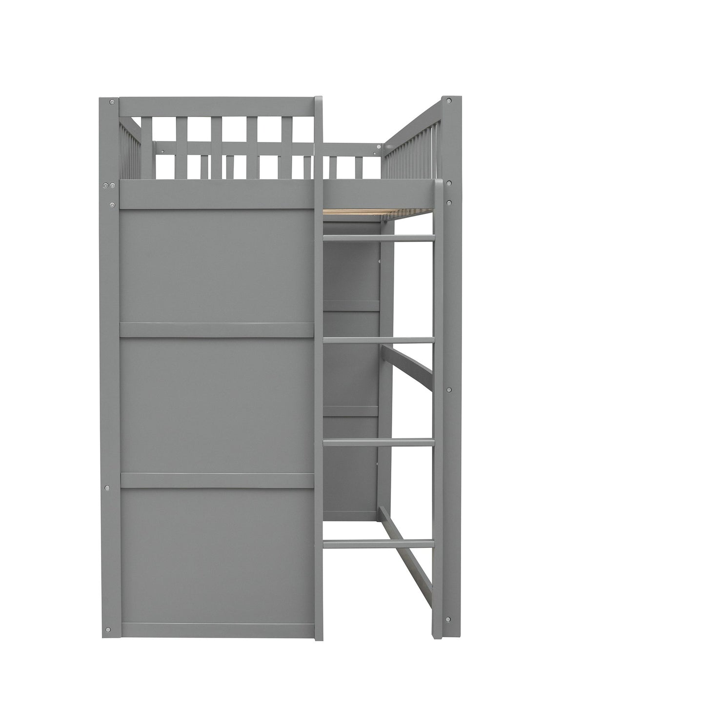 Twin Size House Loft Bed With Ladder - Gray / White