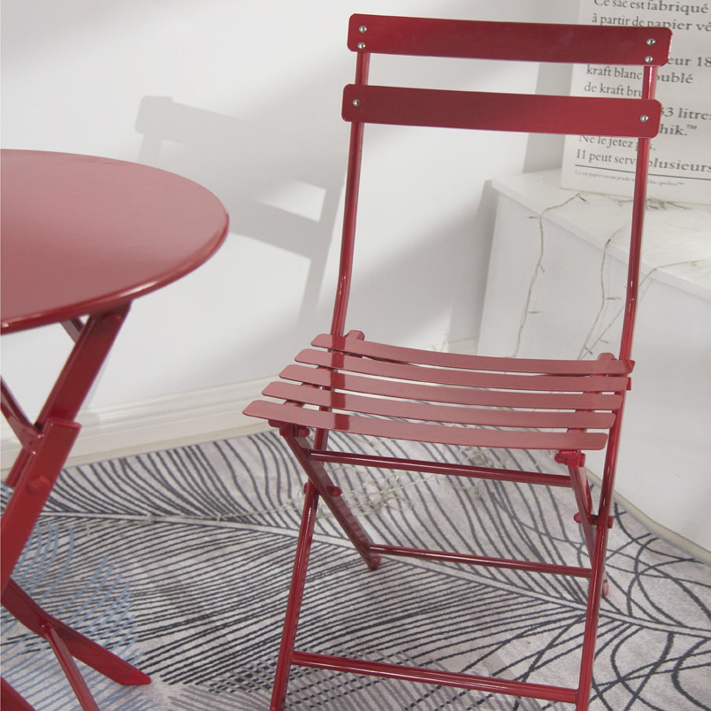 3 Piece Patio Bistro Set Of Foldable Round Table And Chairs - Red