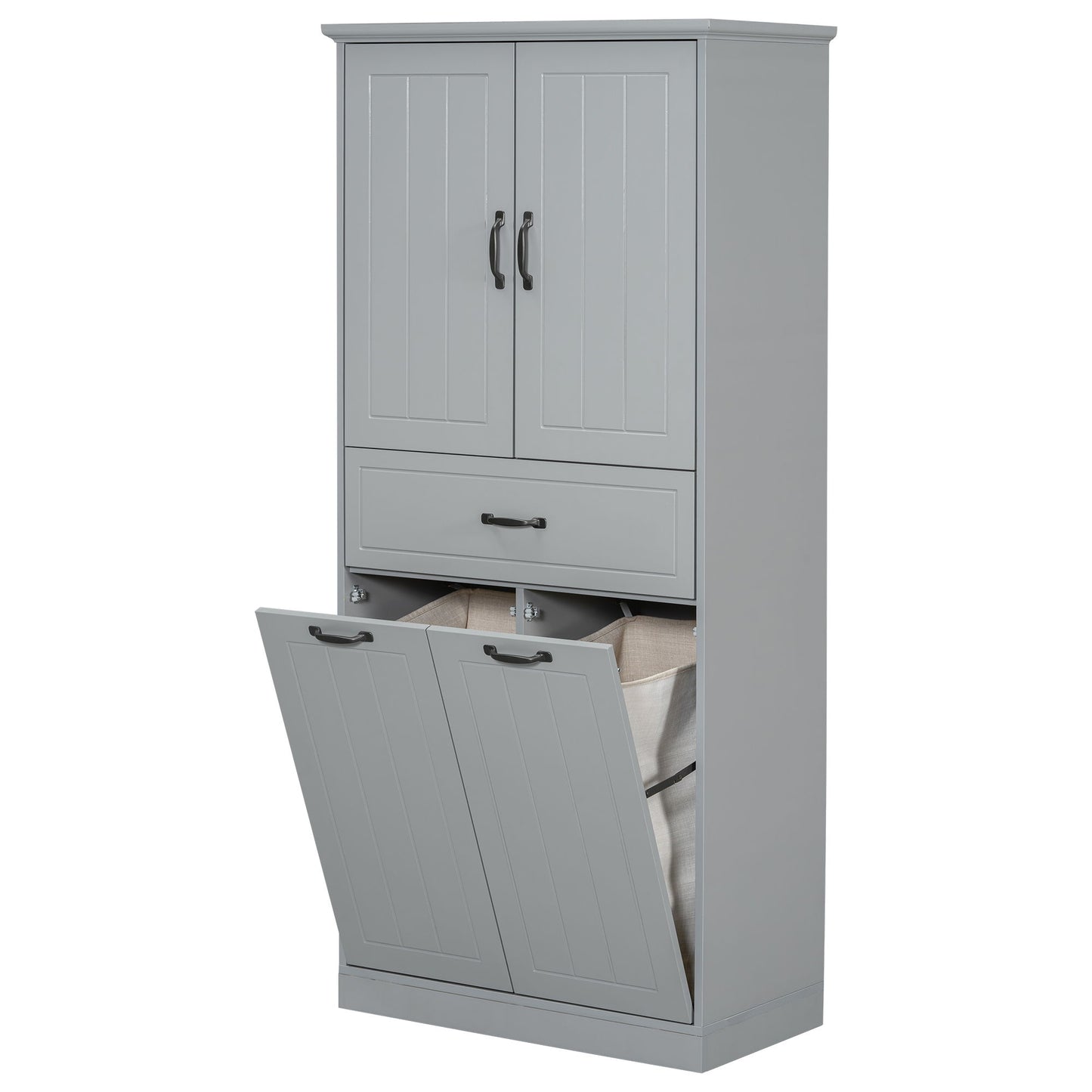 Stylish Bathroom Storage Cabinet With 2 Laundry Baskets - Gray