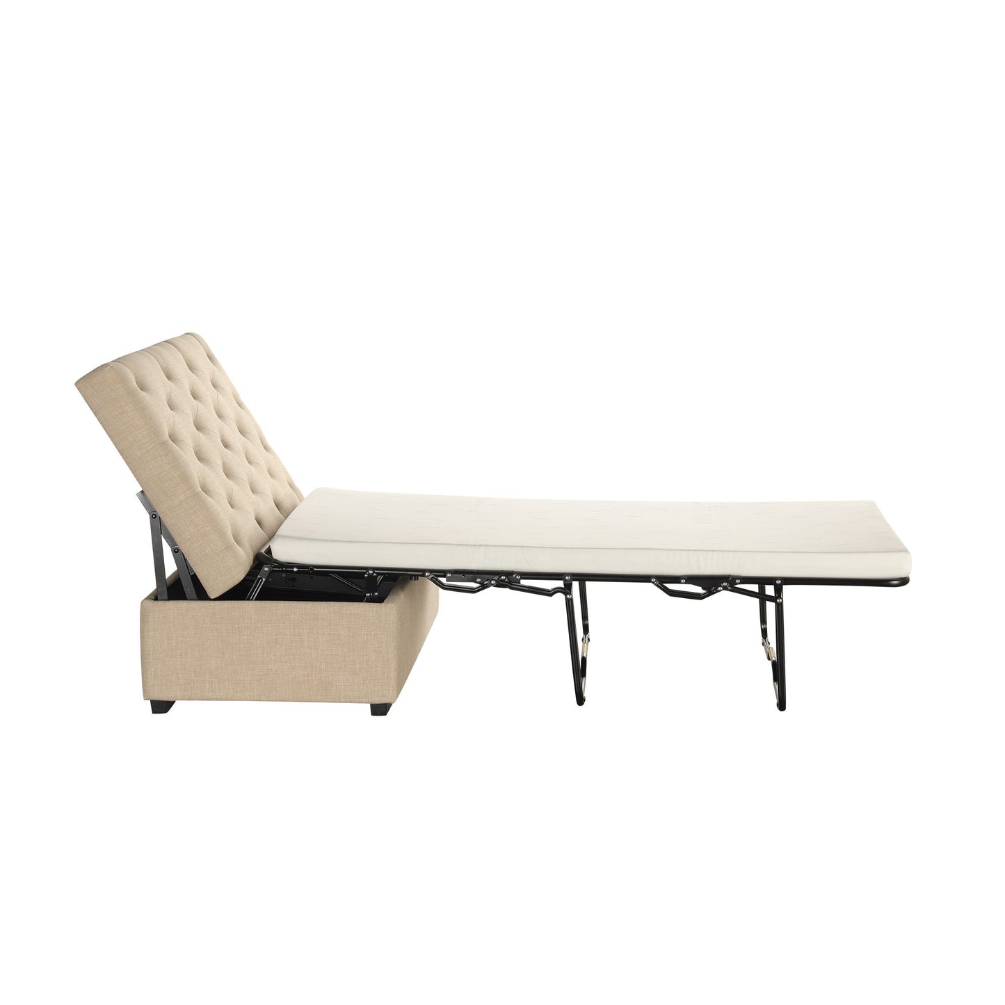 Convertible Folding Sofa Bed Ottoman With Memory Mattress And Tufted Design - Beige