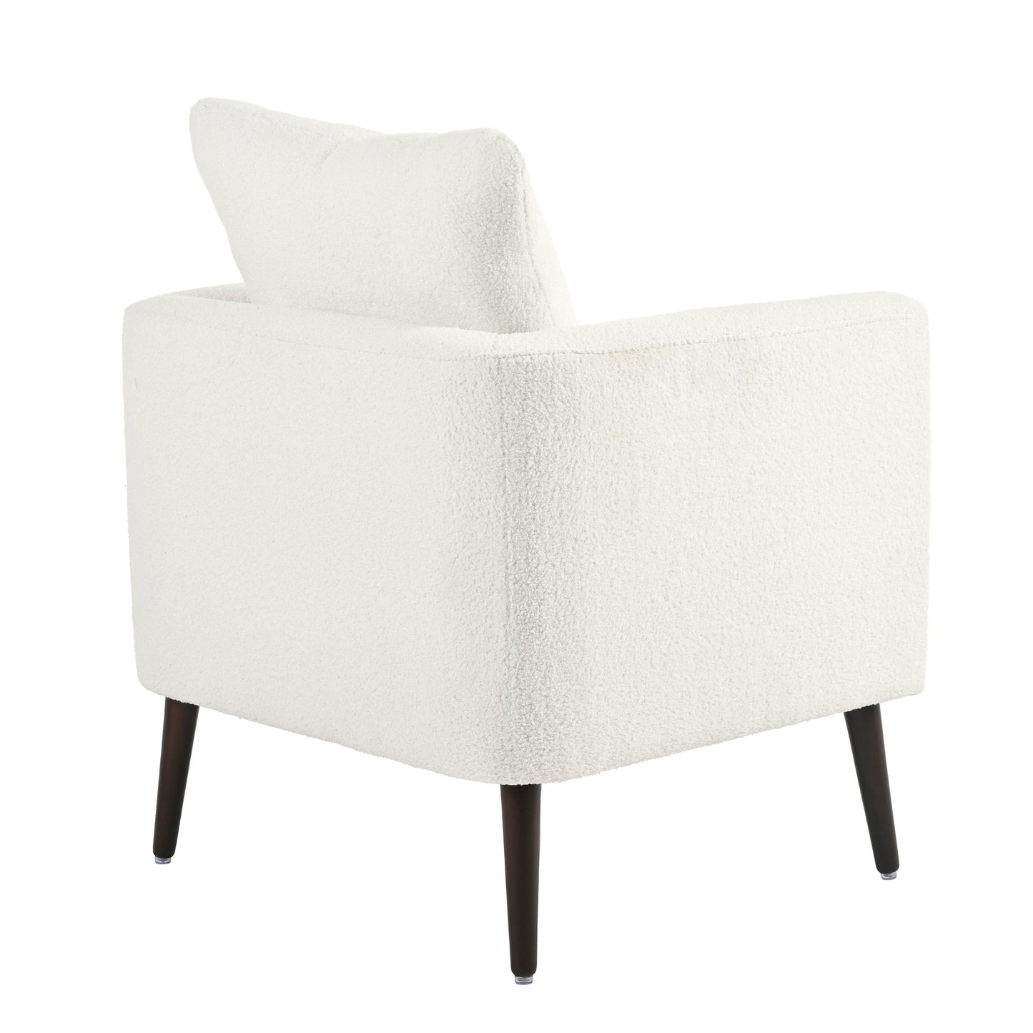 Modern Teddy Fabric Accent Chair - Mid - Century Upholstered Armchair With Pillow And Wood Legs For Living Room, Or Reception Room - White