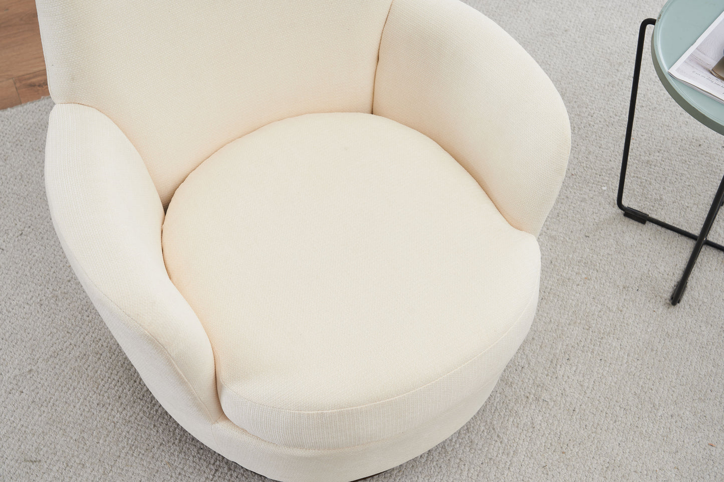 Swivel Barrel Chair, Swivel Accent Chairs Armchair For Living Room, Reading Chairs For Bedroom Comfy, Round Barrel Chairs With Gold Stainless Steel Base - Beige