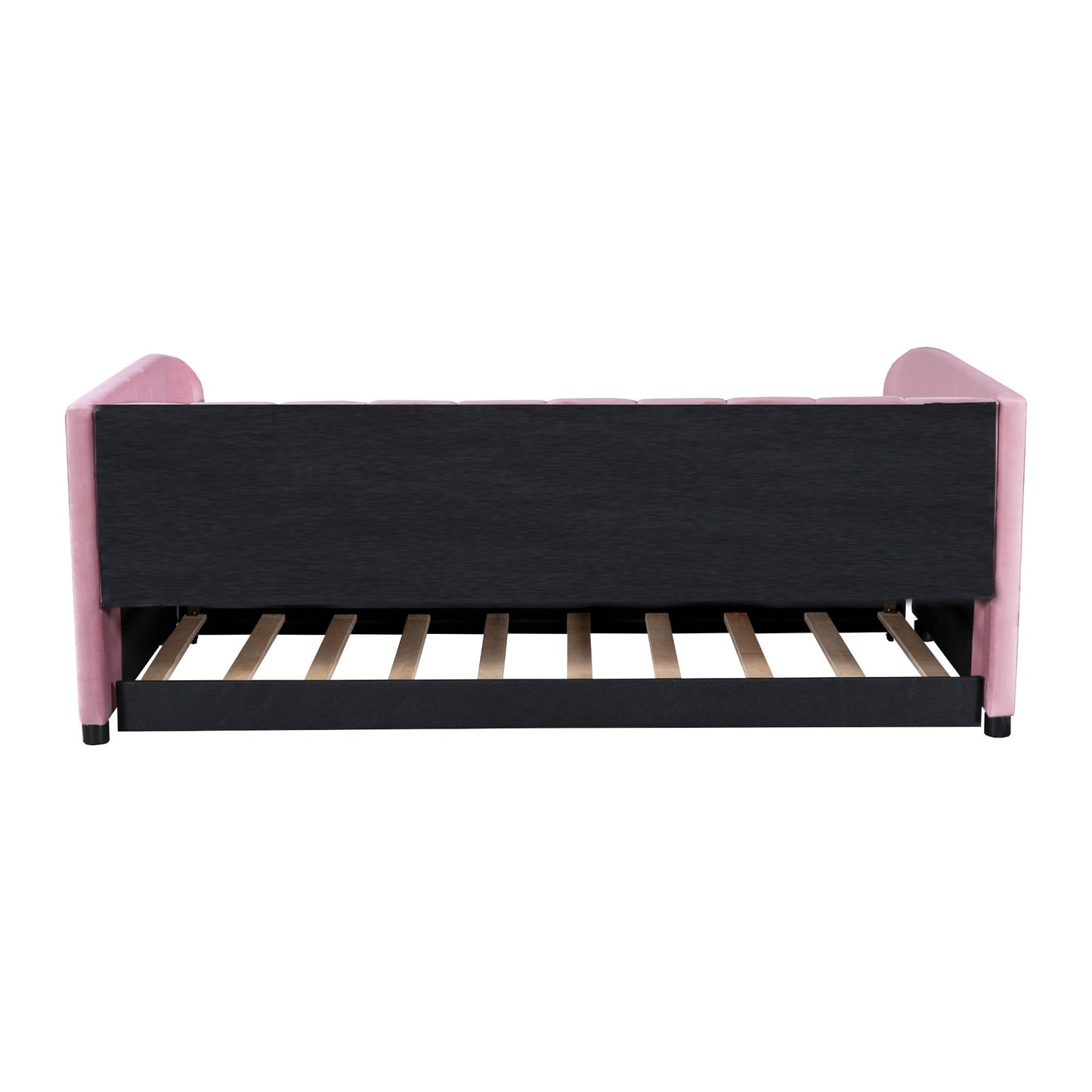 Twin Size Upholstered Daybed With Ergonomic Design Backrest And Trundle - Pink