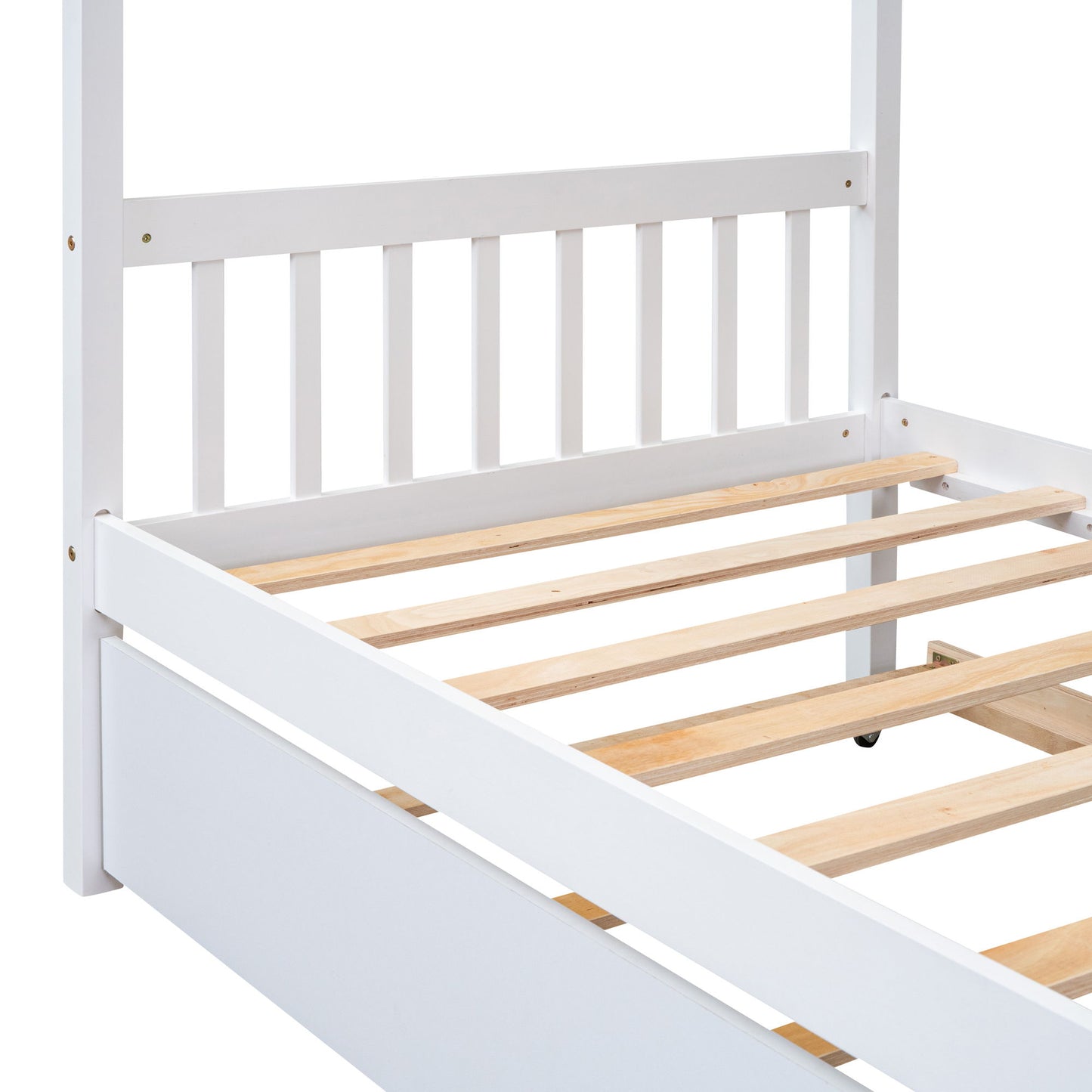 Twin Size House Bed With Twin Size Trundle - White