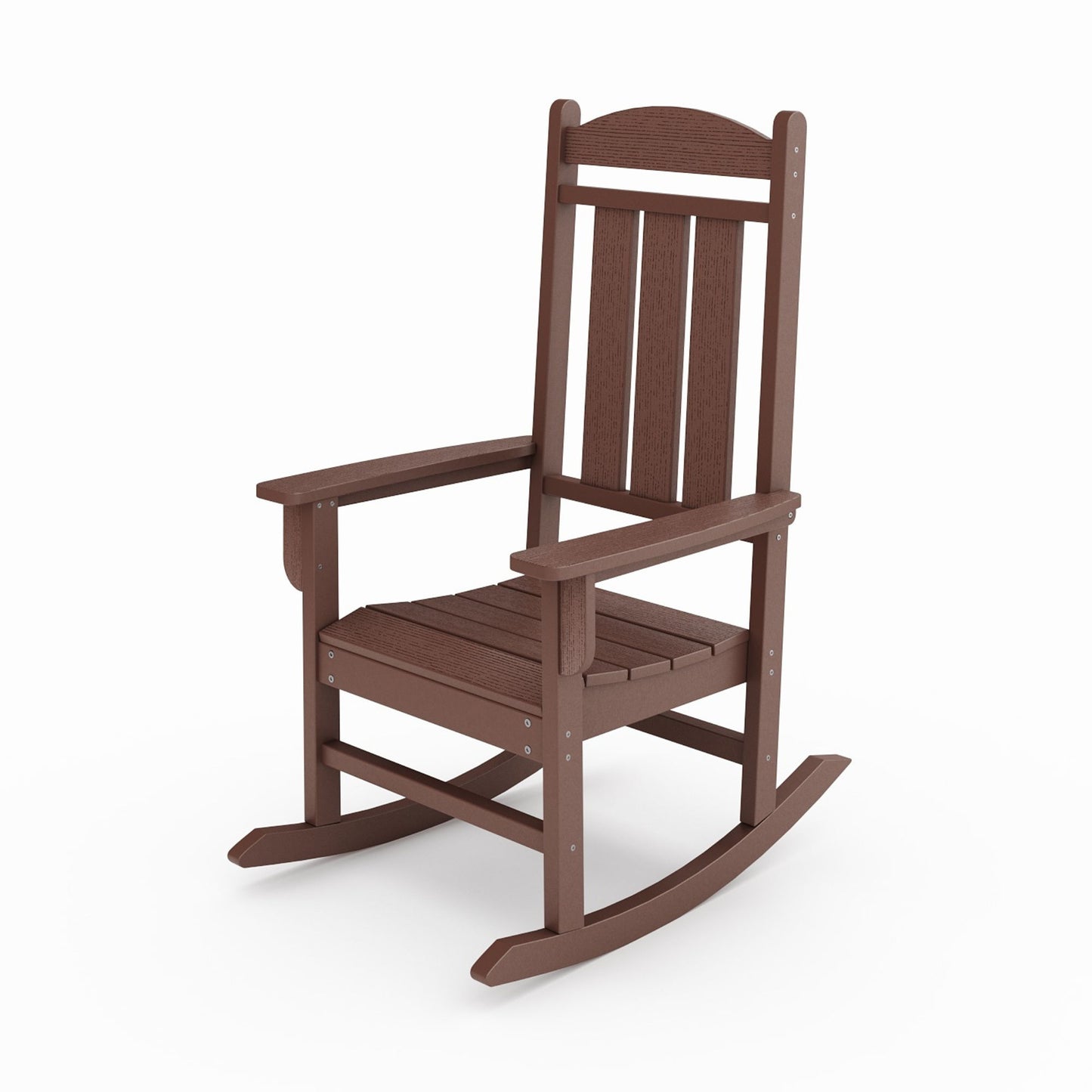 Pecan Traditional Porch Rocker Classic HDPE Poly Lumber For Porch, Patio, And Garden Comfort - Brown