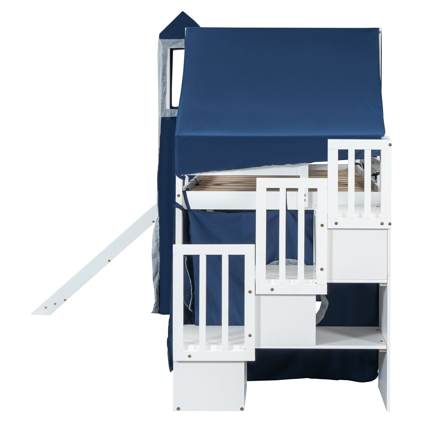 Twin Size Loft Bed With Tent And Tower - Blue