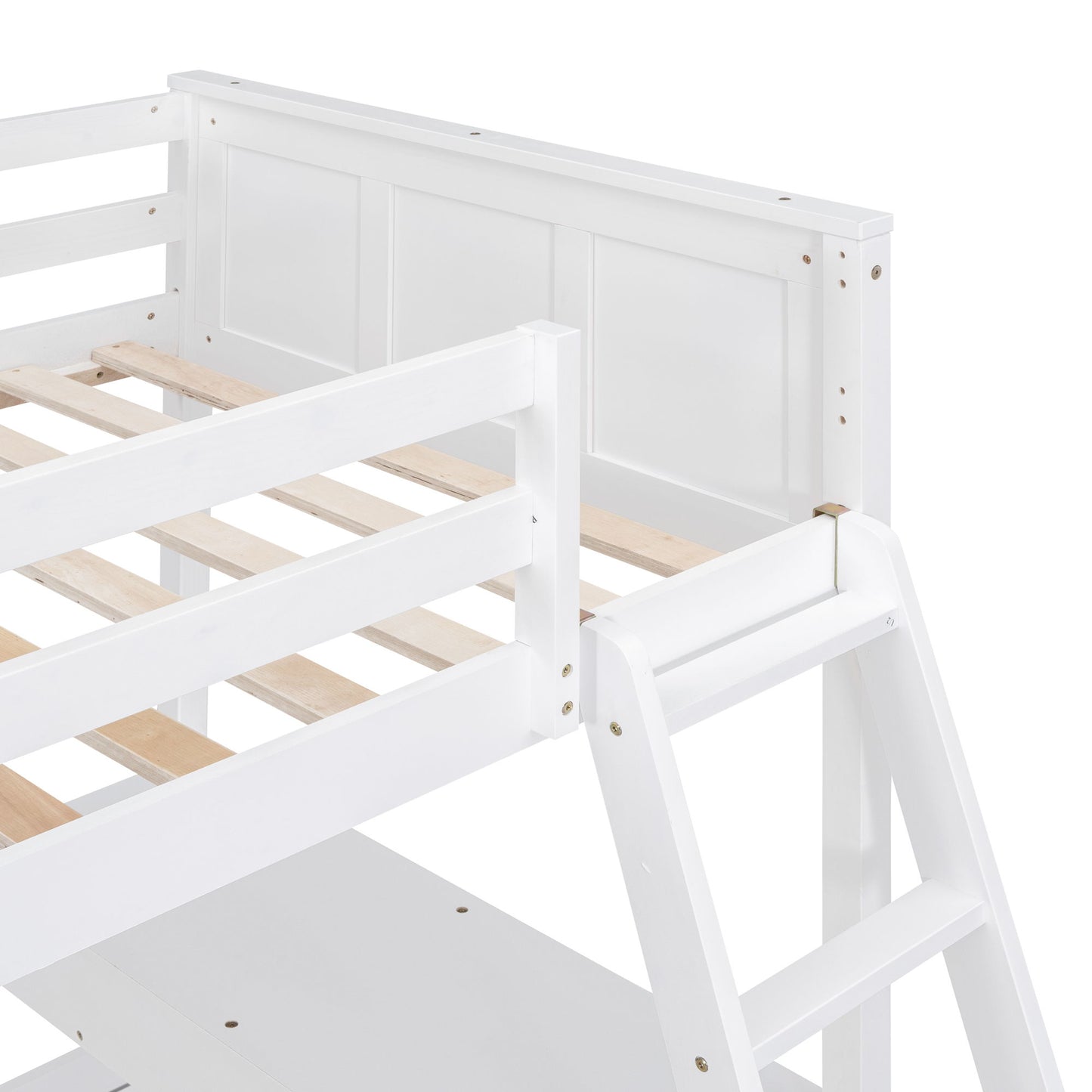 Twin Over Full Bunk Bed With Desk - White