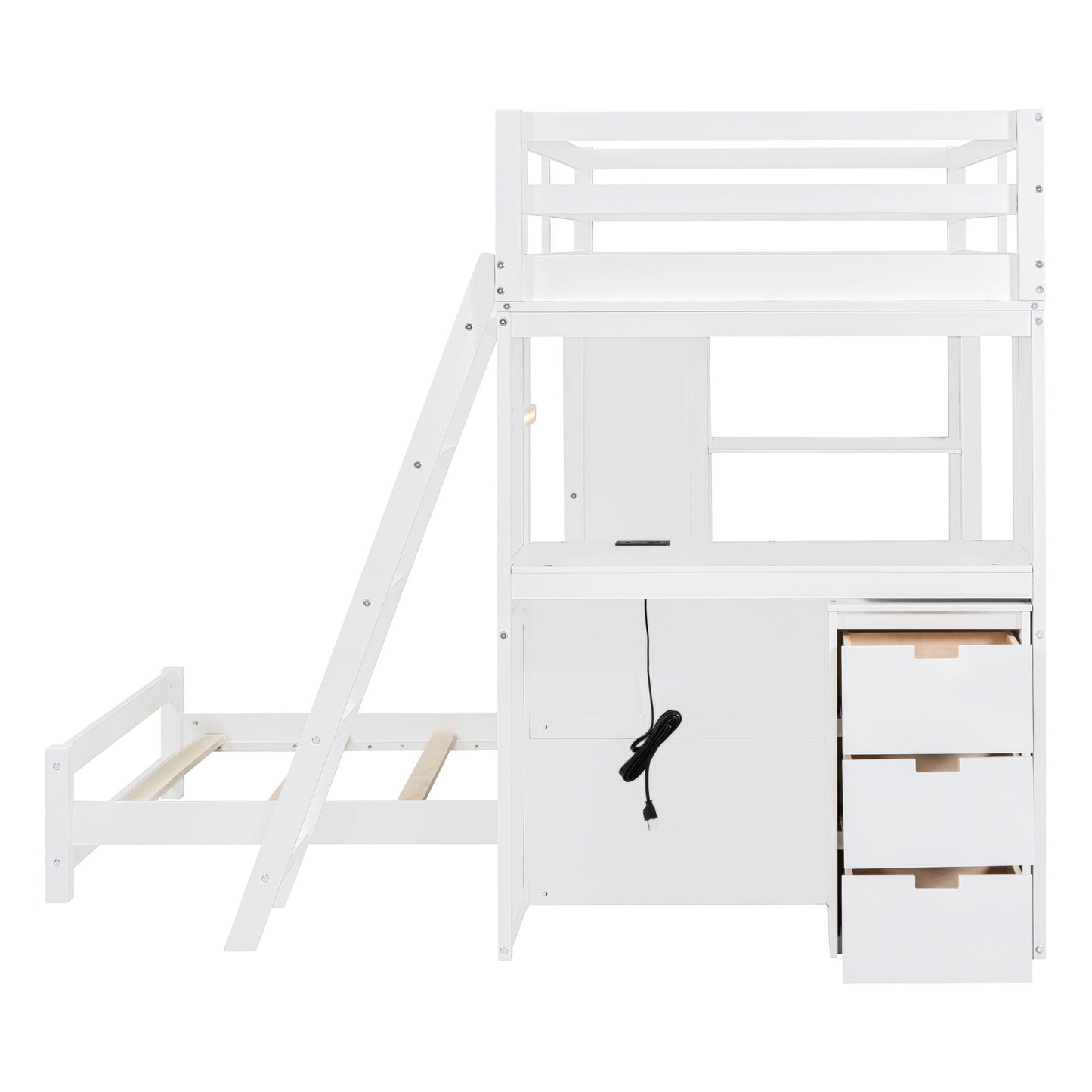 Twin Over Twin Bunk Bed With LED Light And USB Ports - White