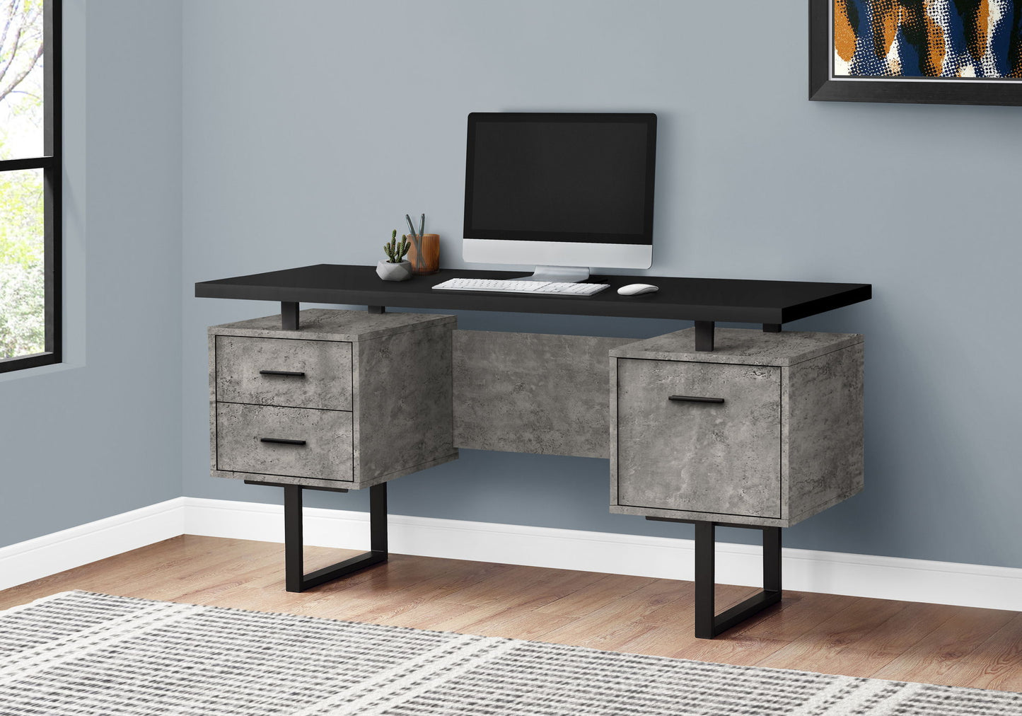 Computer Desk For Home Office, Laptop, Left, Right Set - Up, Storage Drawers, Contemporary & Modern - Black