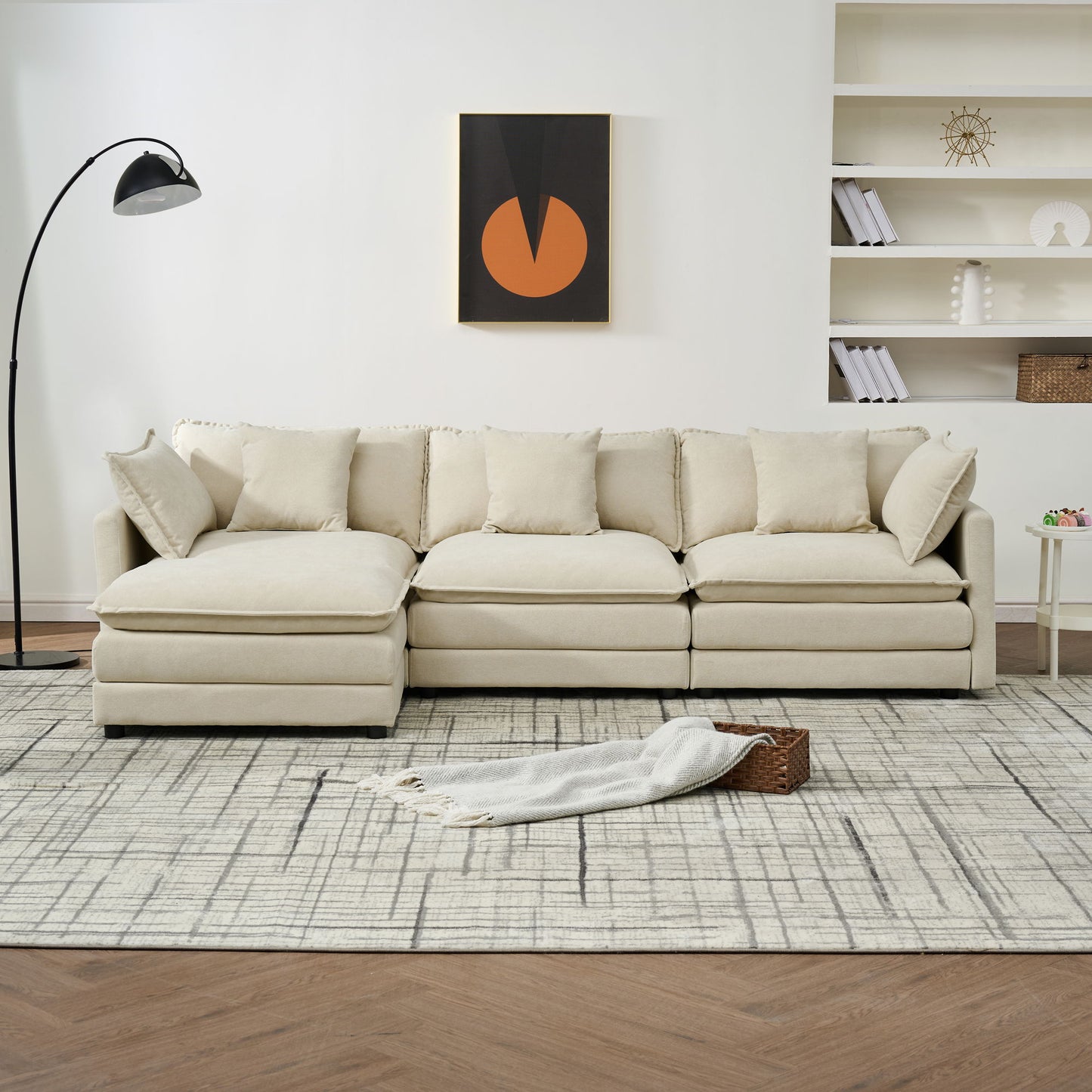 Modular Ottoman - Style Deep Seat Chenille Sofa With Cushions - Off White