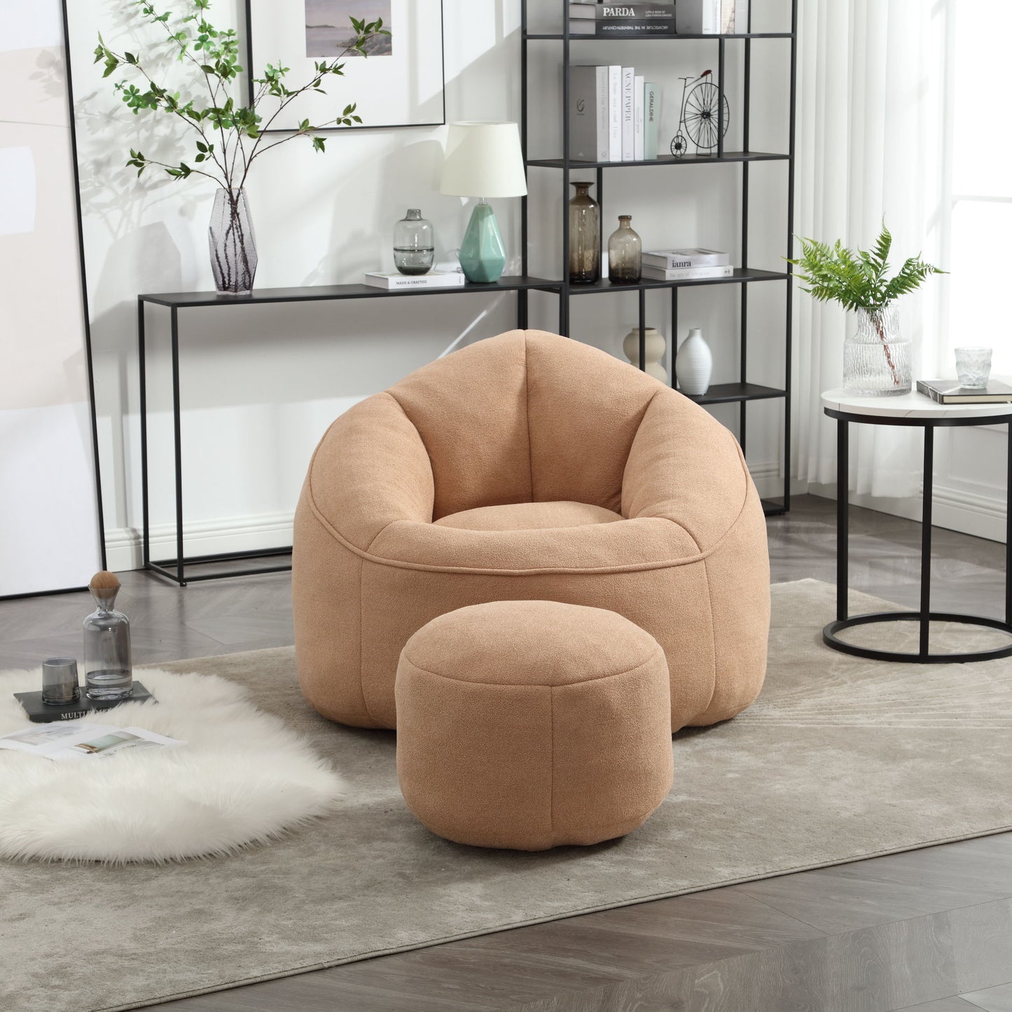 Bedding Bean Bag Sofa Chair High Pressure Foam Bean Bag Chair Adult Material With Padded Foam Padding Compressed Bean Bag With Footrest - Tan