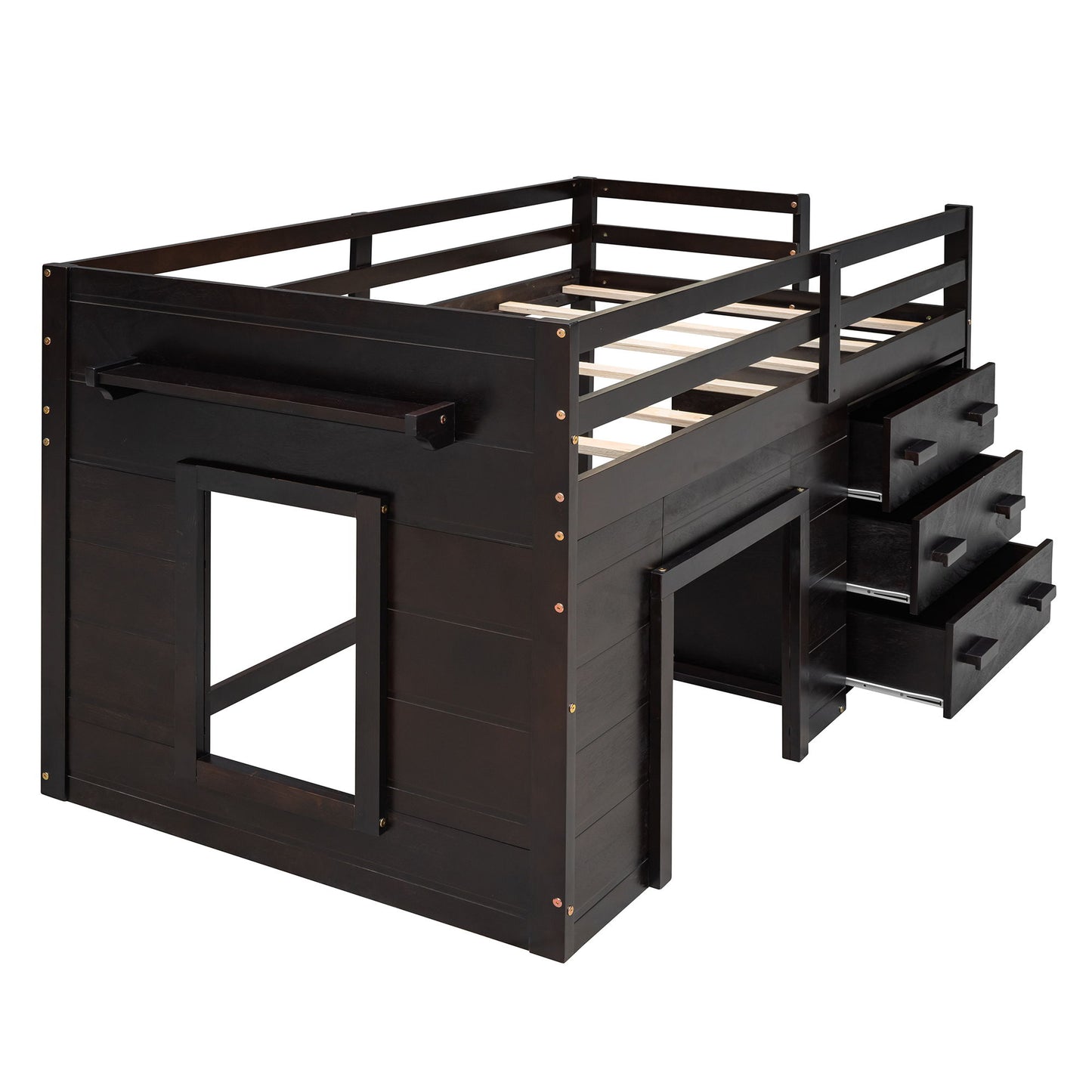Twin Size Loft Bed With Cabinet And Shelf - Espresso