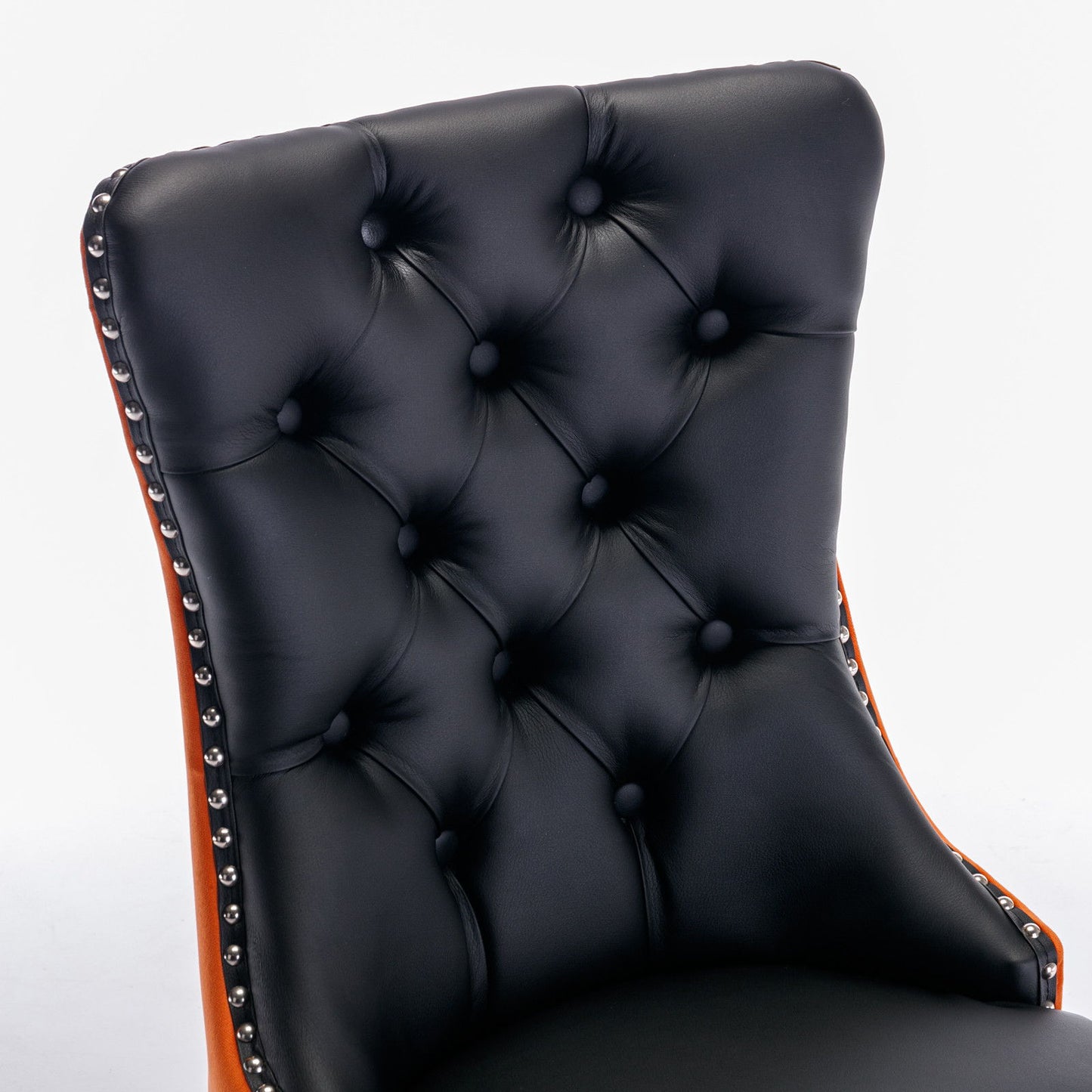 Nikki - Modern, High-End Tufted Solid Wood Contemporary And Velvet Upholstered Dining Chair With Wood Legs Nailhead Trim (Set of 2) - Black / Orange
