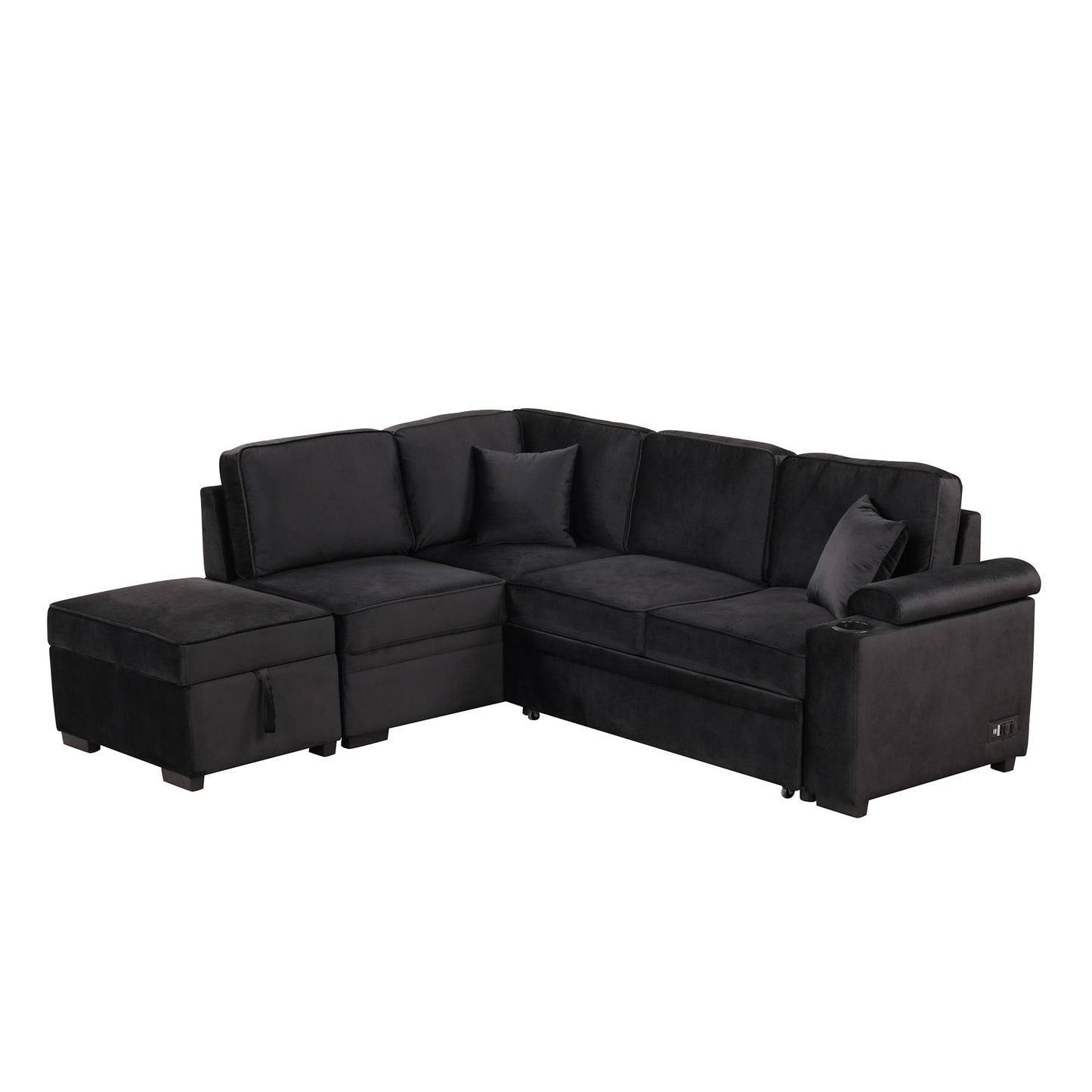 Sleeper Sofa Bed, 2 In 1 Pull Out Sofa Bed L-Shape Couch With Storage Ottoman For Living Room, Bedroom Couch And Small Apartment - Black