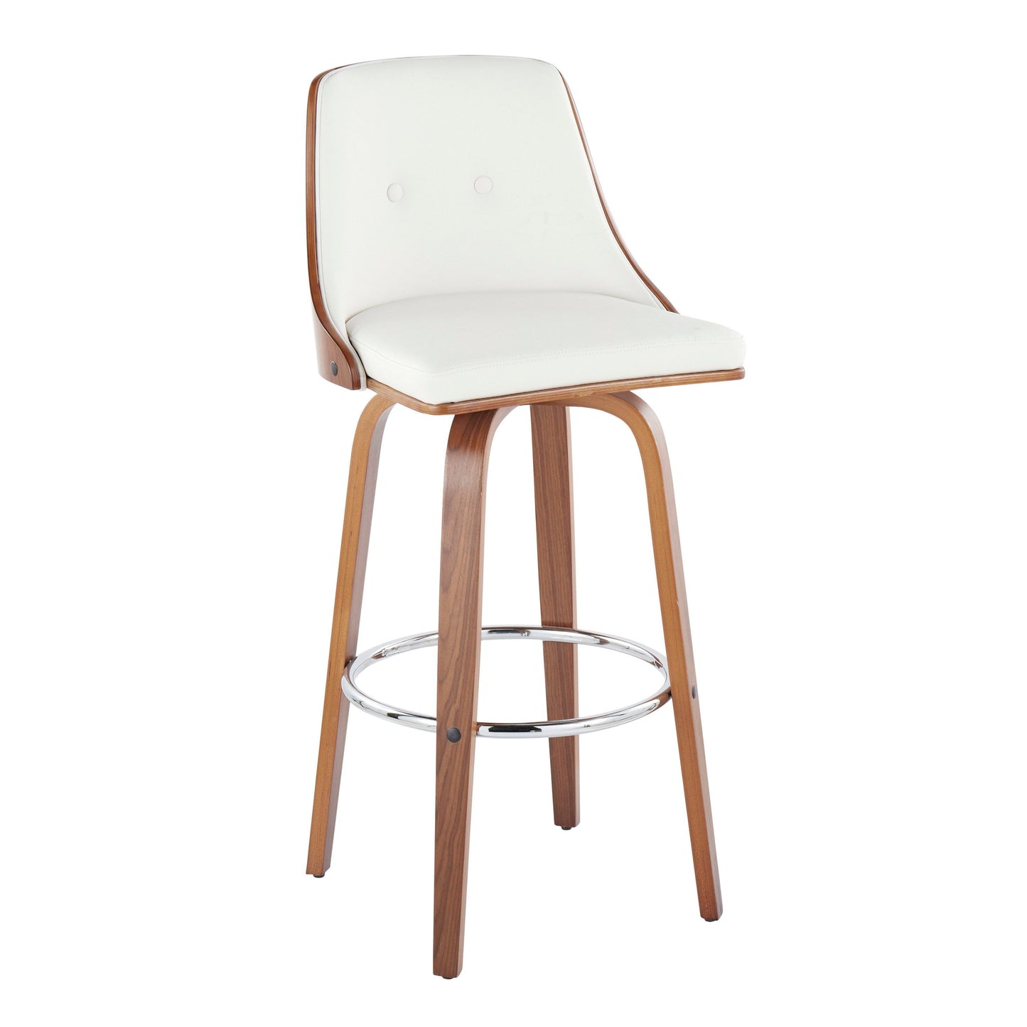 Gianna - Mid-Century Modern Fixed Height Barstool With Swivel With Round Footrest (Set of 2) - Walnut / White