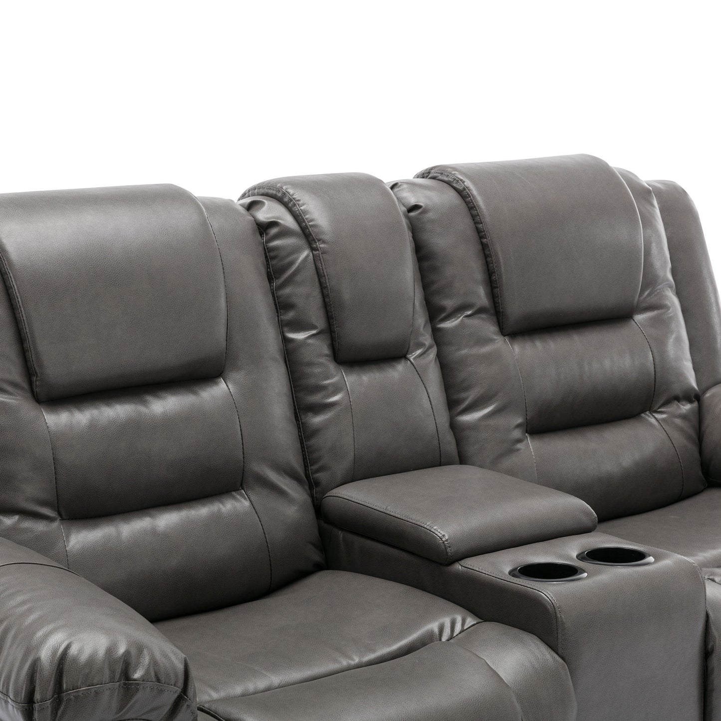 2 Seater Home Theater Recliner Manual Recliner Chair With A Storage Box And Two Cup Holders For Living Room - Gray
