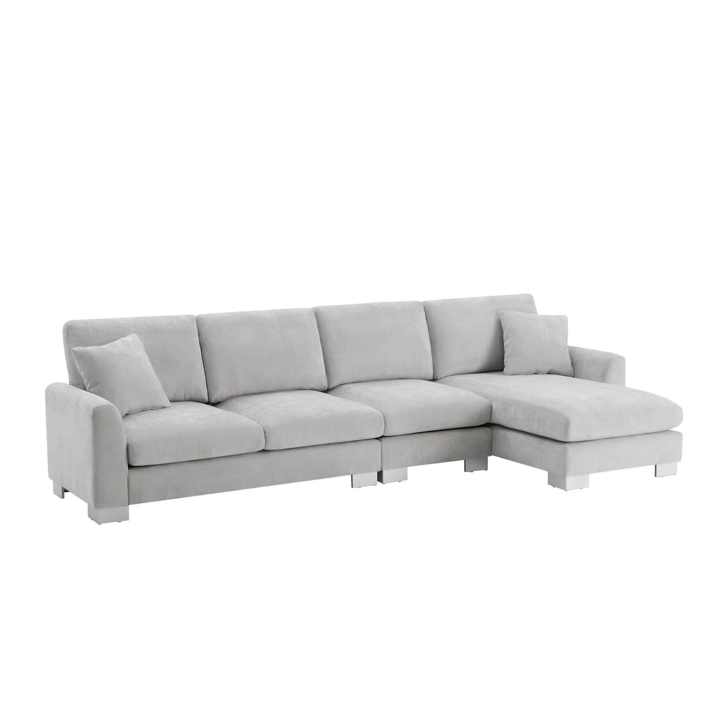 Modern Oversized Sectional Sofa, L-Shaped Luxury Couch Set With 2 Free Pillows, 5 Seat Chenille Indoor Furniture With Chaise - Light Gray