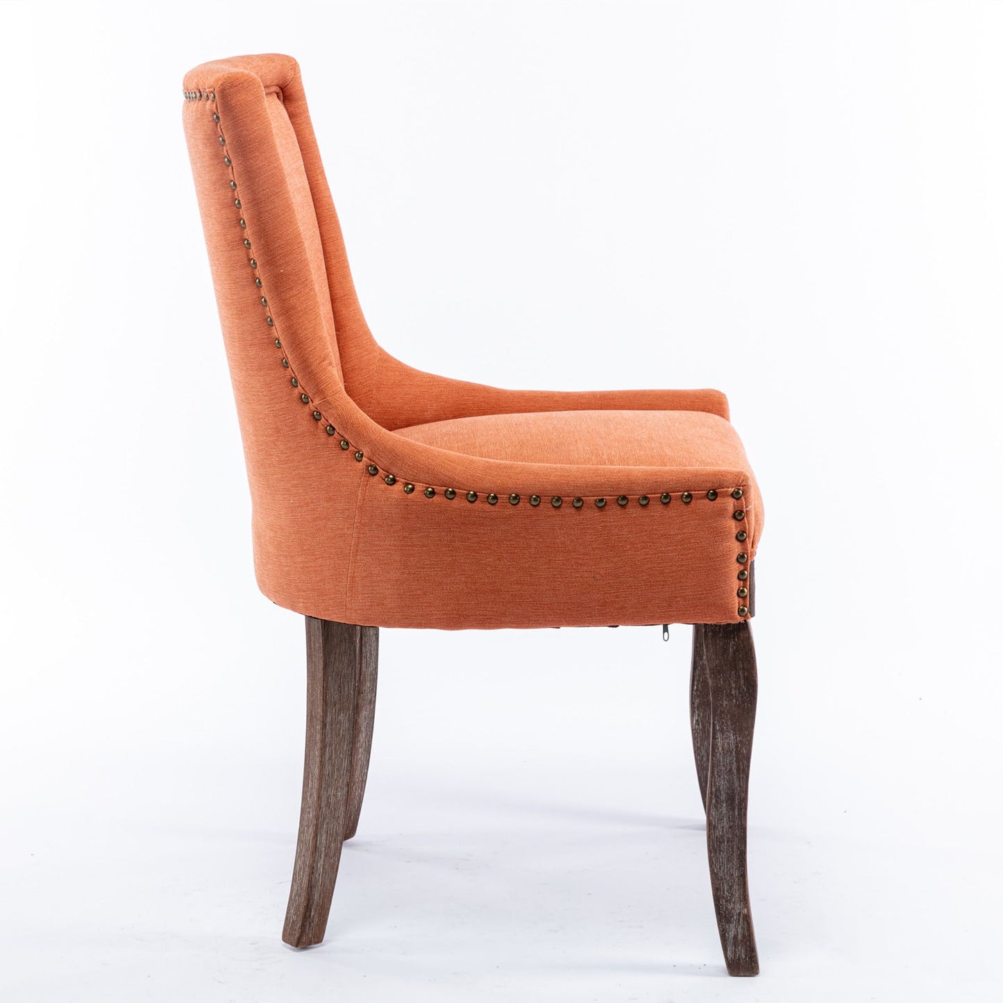 Ultra Side Dining Chair,Thickened Fabric Chairs With Neutrally Toned Solid Wood Legs, Bronze Nail Head (Set of 2) - Orange
