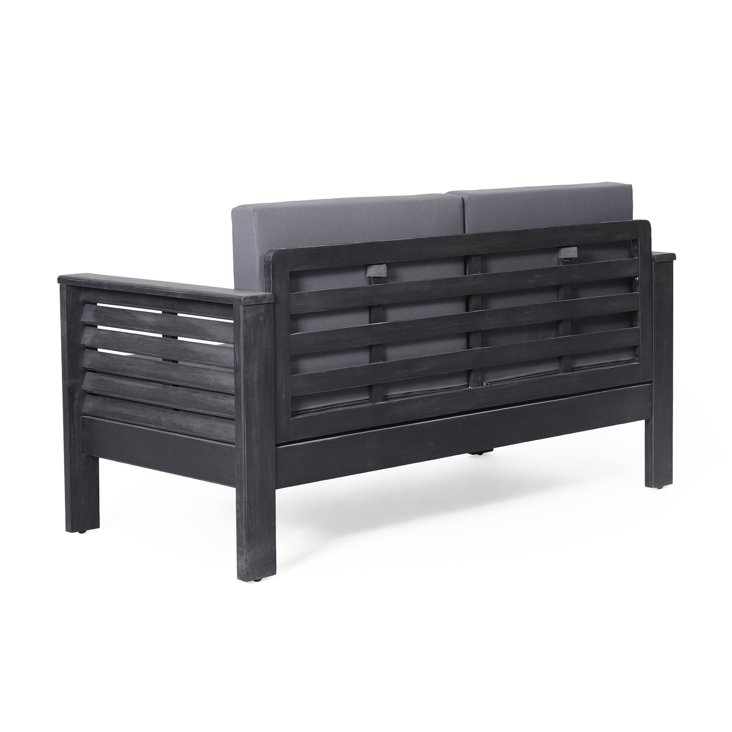 Acacia Wood Loveseat And Coffee Table Set With Cushions - Gray