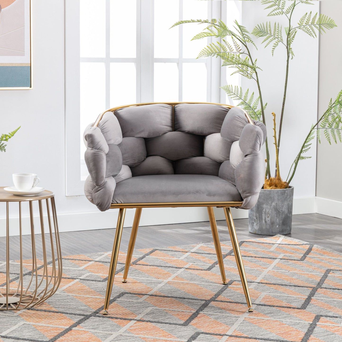 Luxury Modern Simple Leisure Velvet Single Sofa Chair Bedroom Lazy Person Household Dresser Stool Manicure Table Back Chair (Set of 2) - Gray / Gold