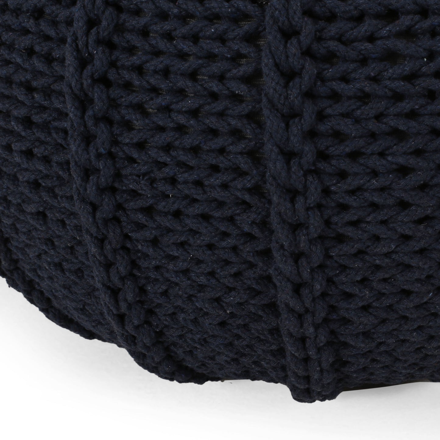 Bordeaux - Knitted Cotton Round Pouf Ottoman And Floor Cushion - Dark Blue