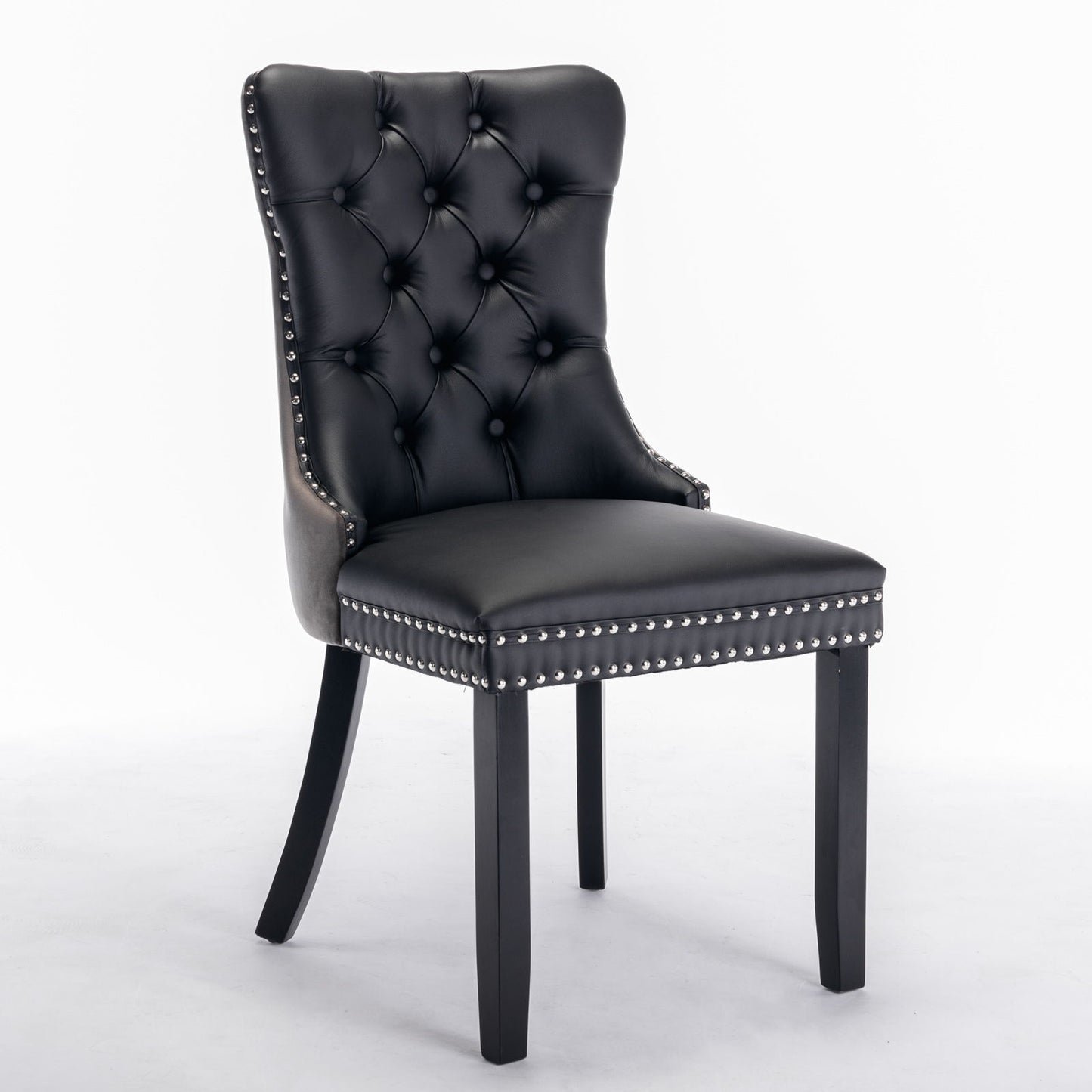 Nikki - Modern, High-End Tufted Solid Wood Contemporary And Velvet Upholstered Dining Chair With Wood Legs Nailhead Trim (Set of 2) - Black / Gray