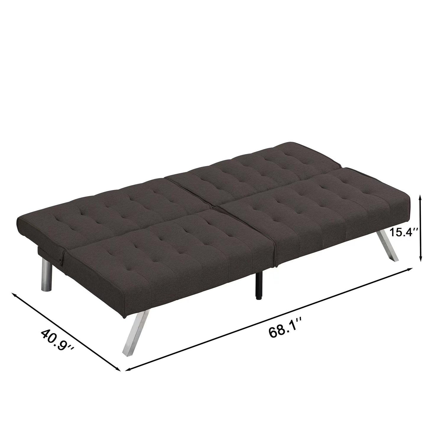 Faux Linen Wood Frame Futon Sofa Bed With Stainless Legs - Espresso