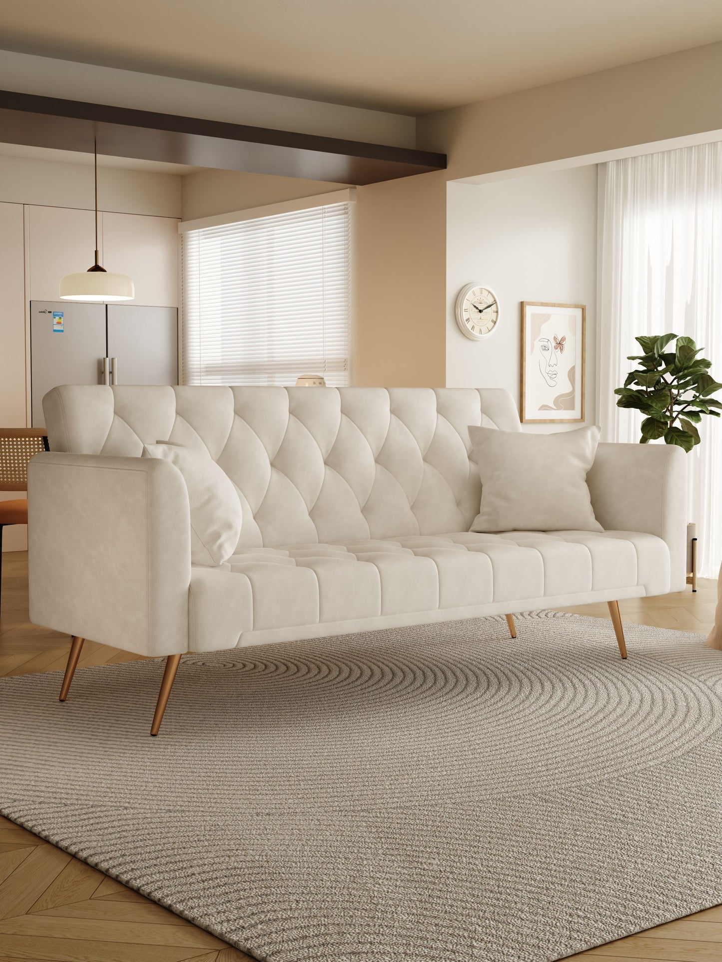 Convertible Double Folding Living Room Sofa Bed - Beige