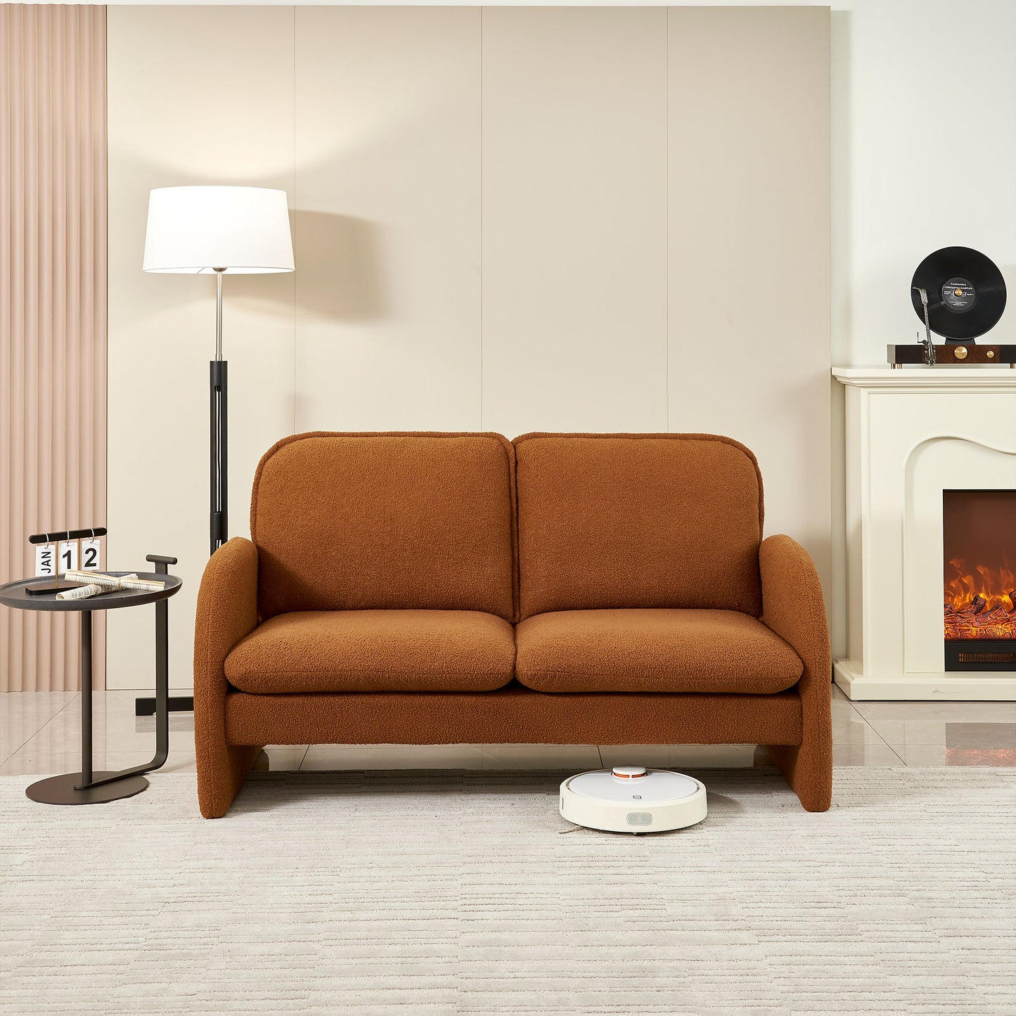 Loveseat Sofa Small Couch For Living Room, Sherpa Fabric Upholstered Loveseat Sofa Couch, Small Loveseat Sofa For Apartment, Bedroom - Orange