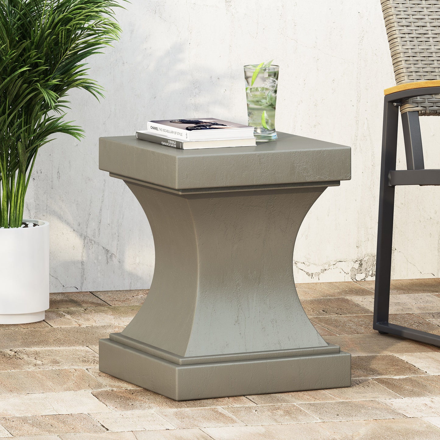 Modern Athena Side Table With Pedestal Design - Light Gray