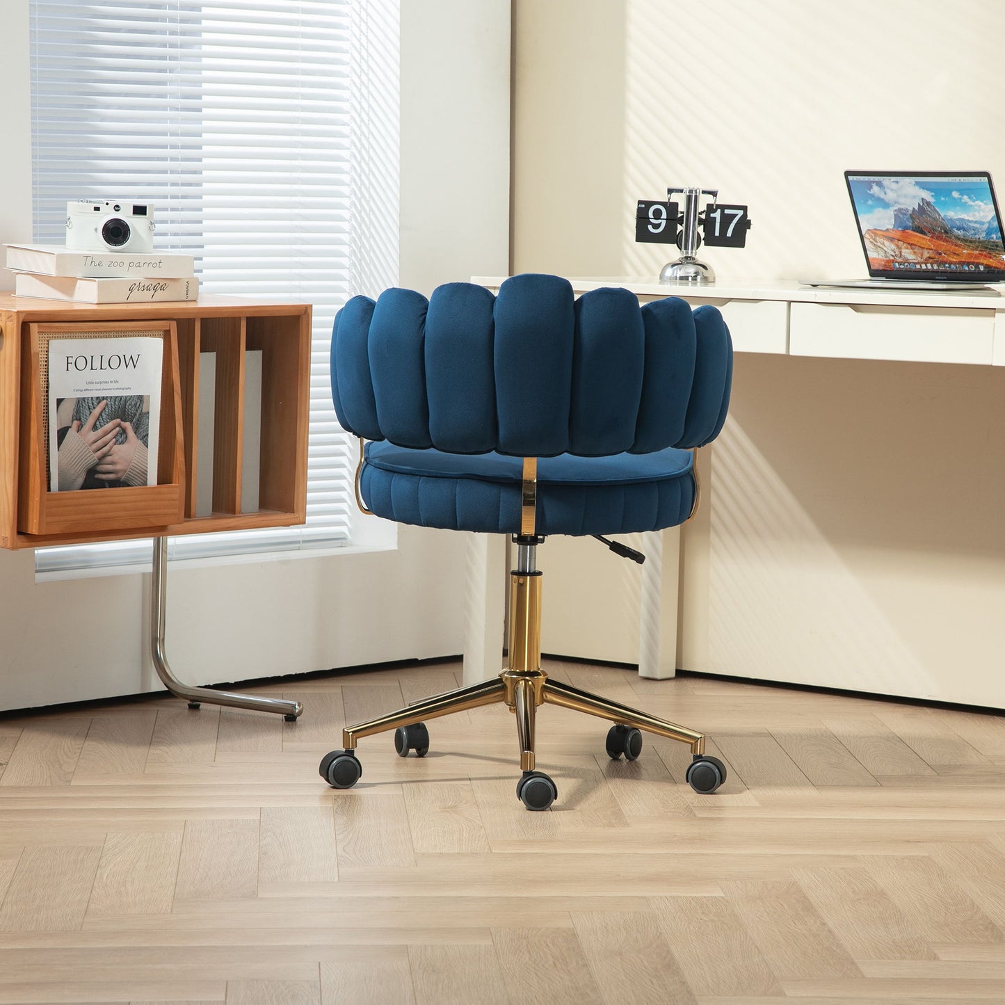 Modern Home Office Desk Chair With Adjustable Height And Swivel Wheels - Navy