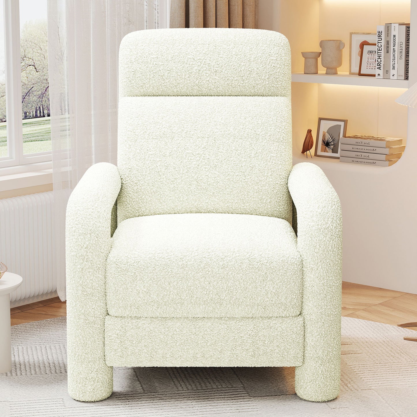 Push Back Recliner Armchair Upholstered Single Sofa With Adjustable Backrest For Living Room - Beige