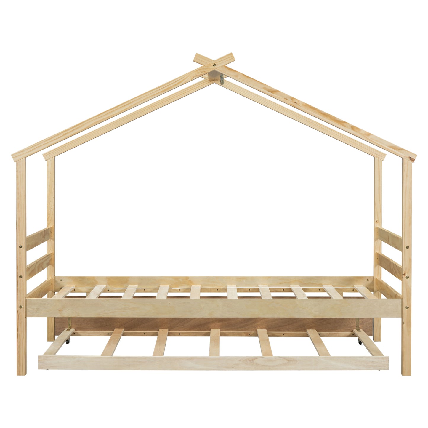 Twin Size House-Shaped Bed With Trundle - Natural