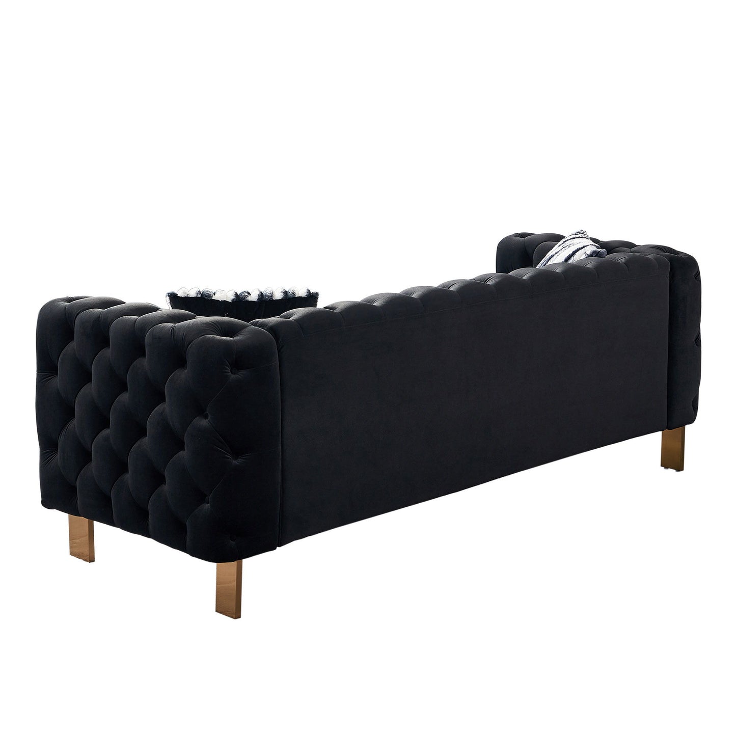Chesterfield - Modern Tufted Velvet Living Room Sofa, 84.25''W Couch - Black