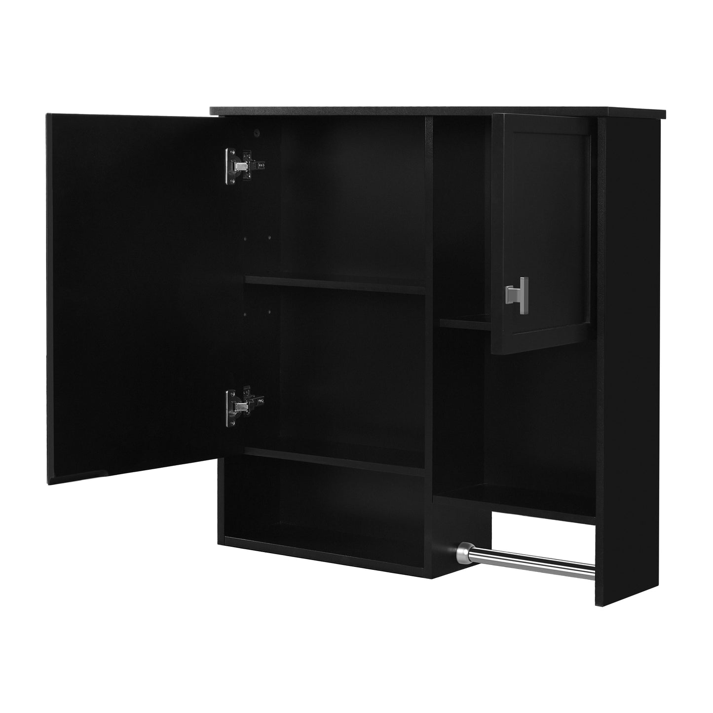 Modern Wall Mounted Bathroom Medicine Cabinet, Bathroom Wall Storage Cabinet With Mirror, Over The Toilet Space Saver Cabinet With Towels Bar - Black