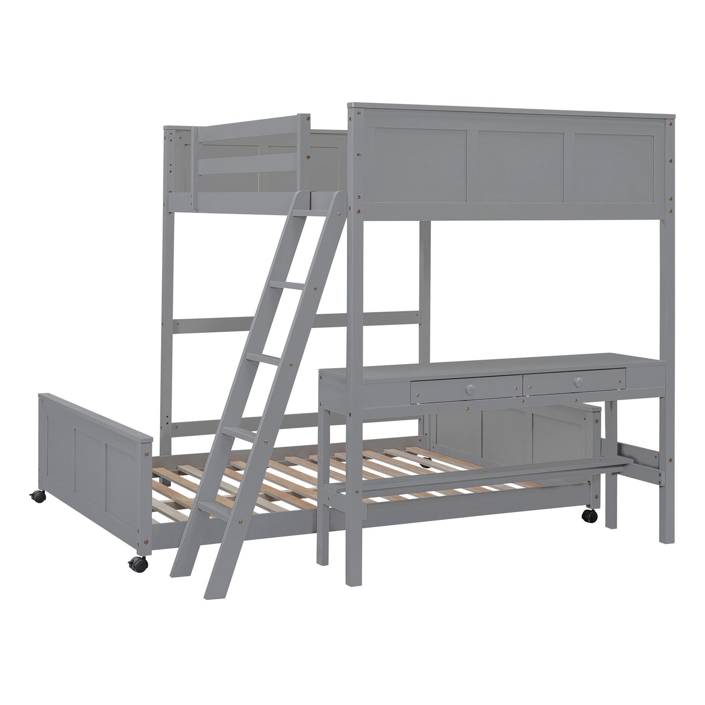 Full Over Full Bunk Bed With Desk - Gray