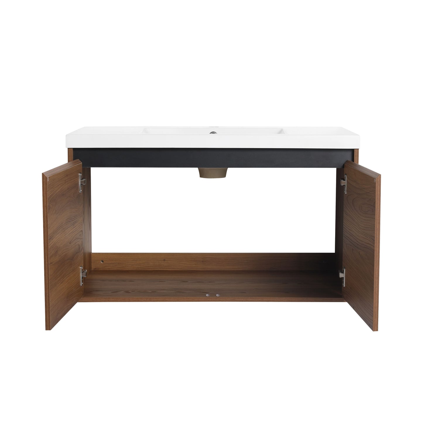 36" Bathroom Vanity Set With Resin Countertop Sink And 2 Doors - Brown