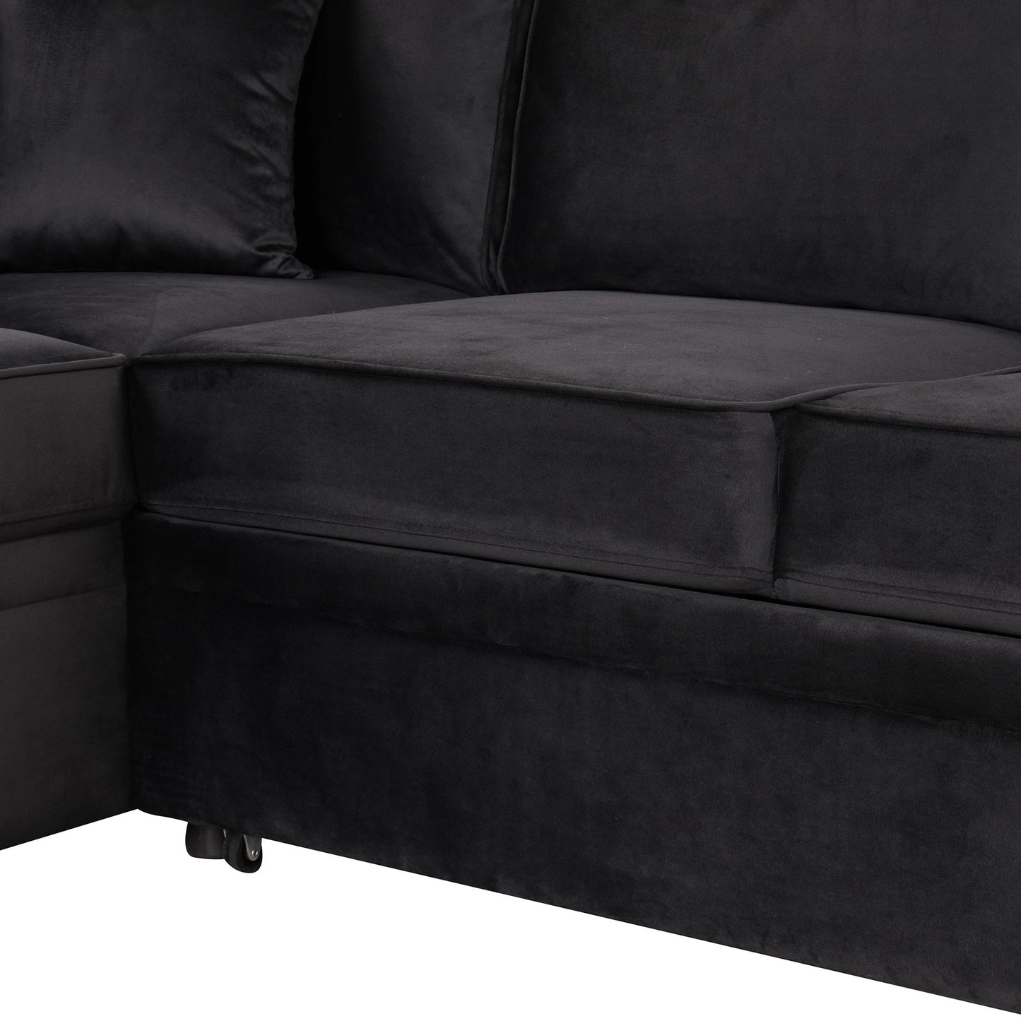 Sleeper Sofa Bed, 2 In 1 Pull Out Sofa Bed L-Shape Couch With Storage Ottoman For Living Room, Bedroom Couch And Small Apartment - Black