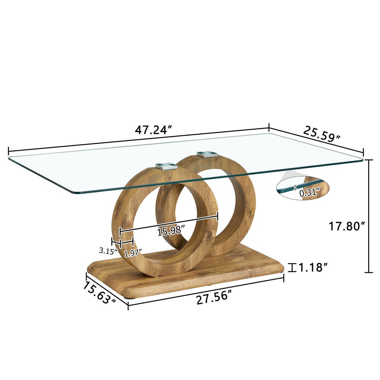 Modern Style Glass Top Coffee Table With Base Suitable For Living Rooms And Lounge Areas - Natural Wood