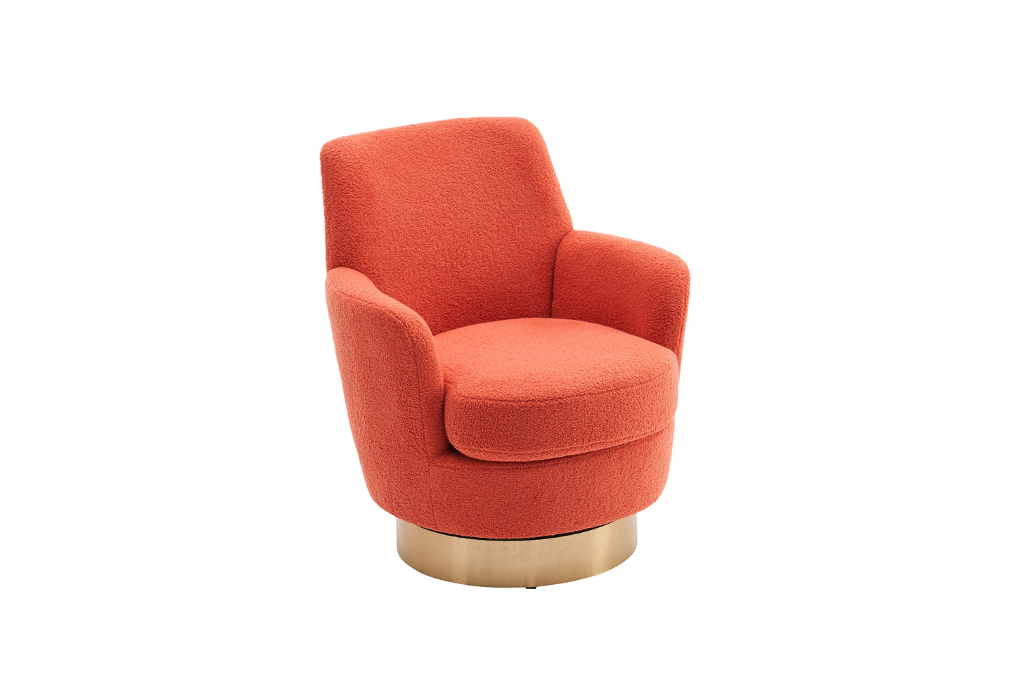 Teddy Swivel Barrel Chair, Swivel Accent Chairs Armchair For Living Room, Reading Chairs For Bedroom Comfy, Round Barrel Chairs With Gold Stainless Steel Base - Orange