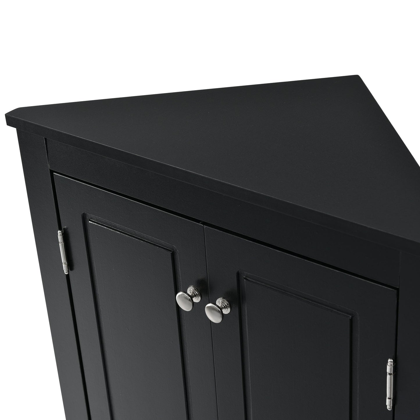 Triangle Bathroom Storage Cabinet With Adjustable Shelves, Freestanding Floor Cabinet For Home Kitchen - Black