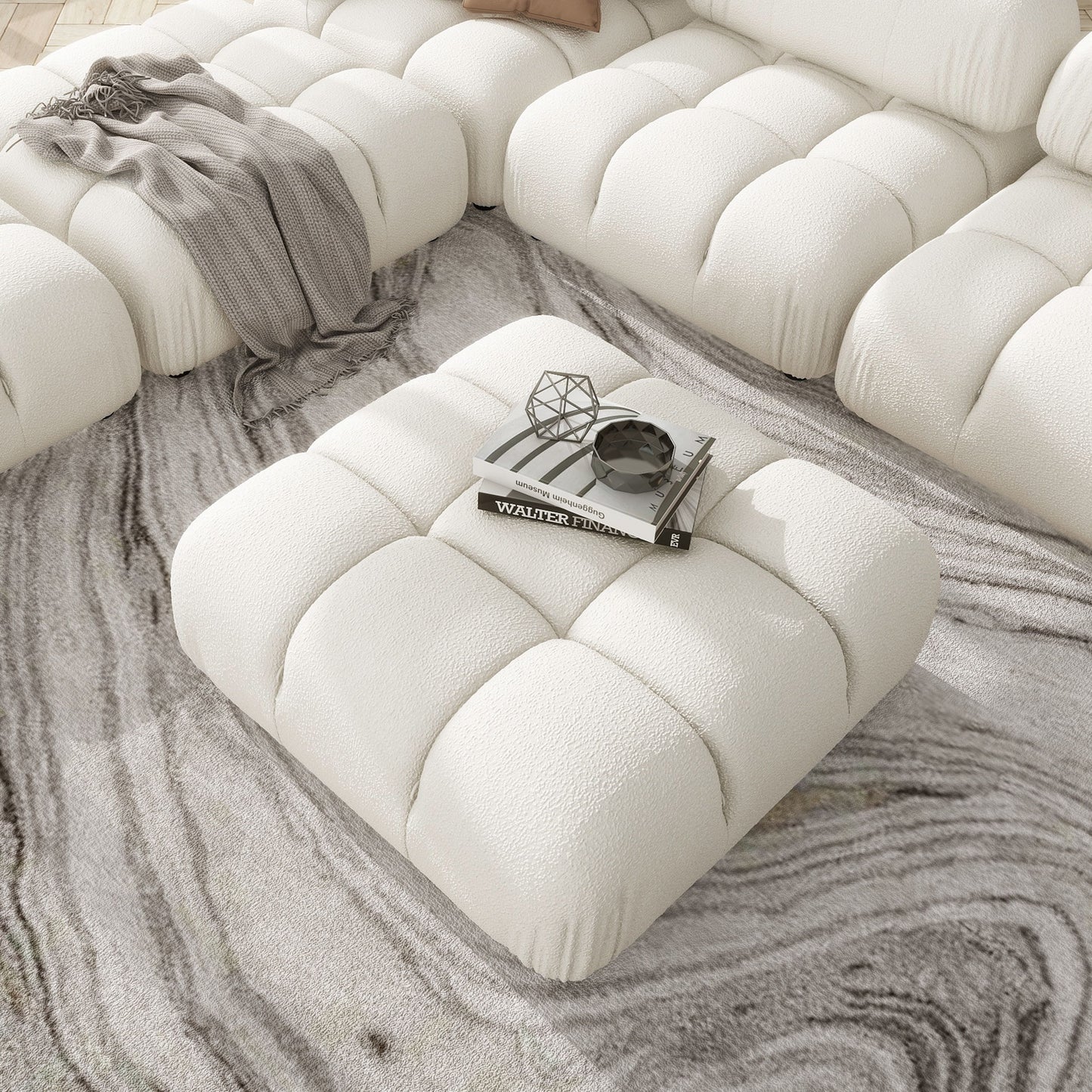 Marcel - Bubble Modular Modern Cocktail Ottoman - Ivory White